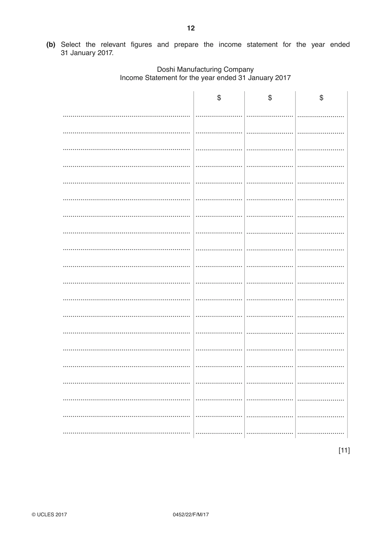 Cambridge IGCSE Accounting 0452 2017 Feb/March Paper 2 · Variant 2 question paper, page 12 of 24