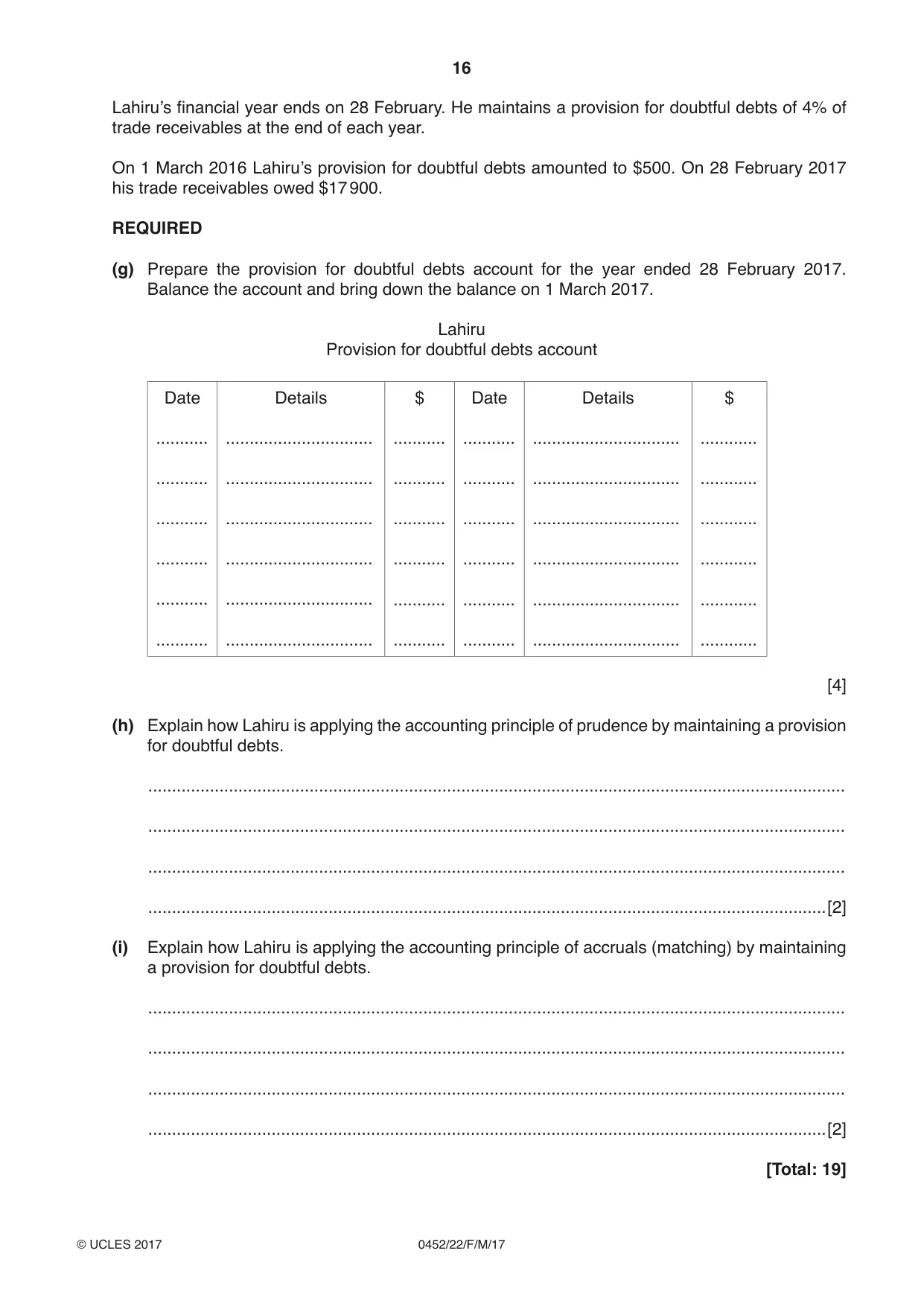 Cambridge IGCSE Accounting 0452 2017 Feb/March Paper 2 · Variant 2 question paper, page 16 of 24