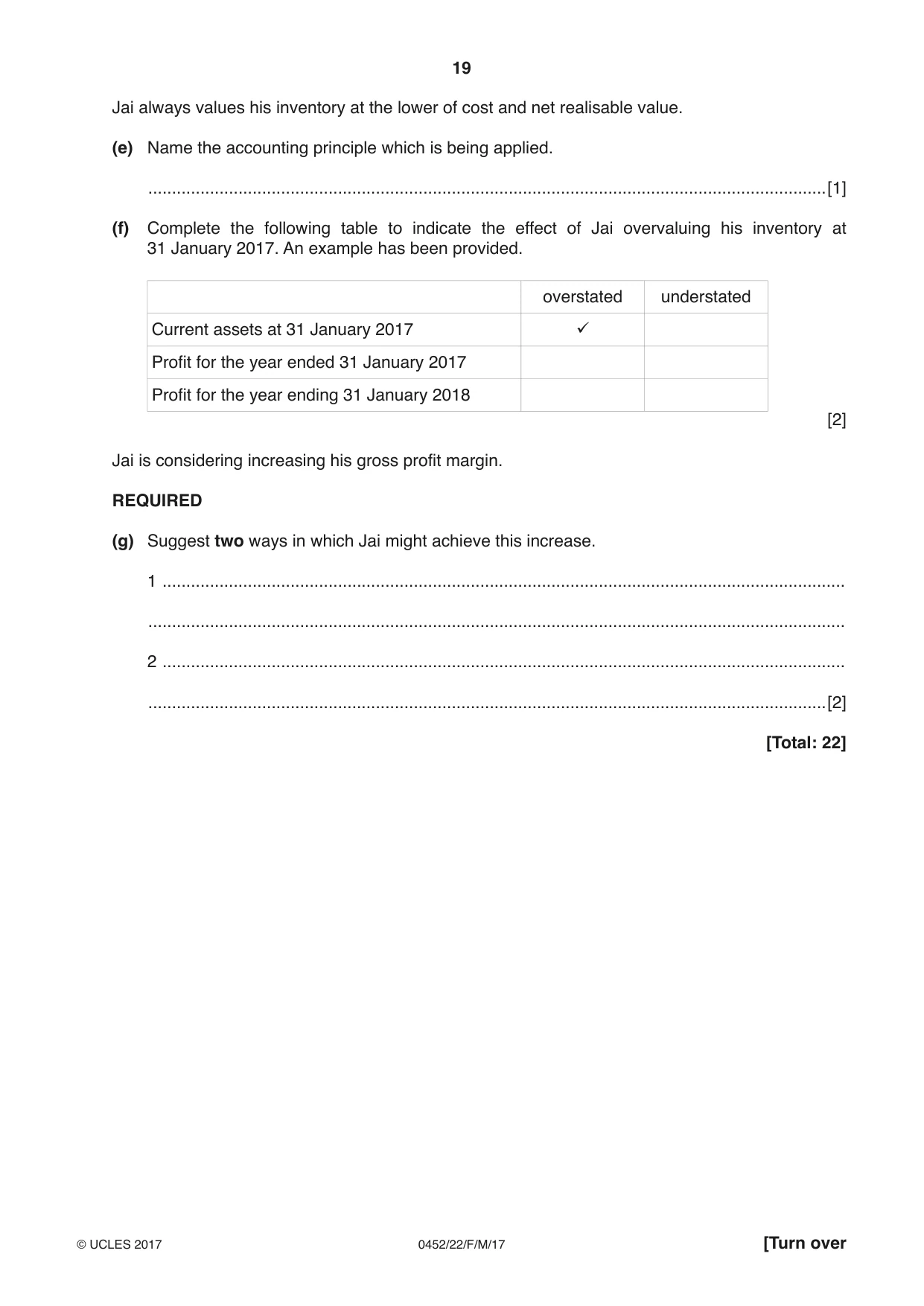 Cambridge IGCSE Accounting 0452 2017 Feb/March Paper 2 · Variant 2 question paper, page 19 of 24