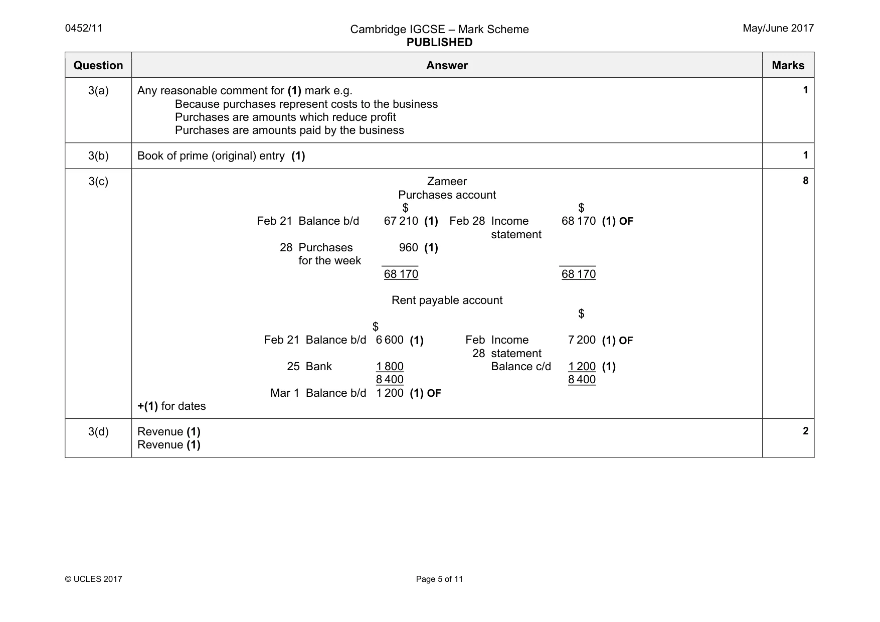 Mark scheme, page 5 of 11