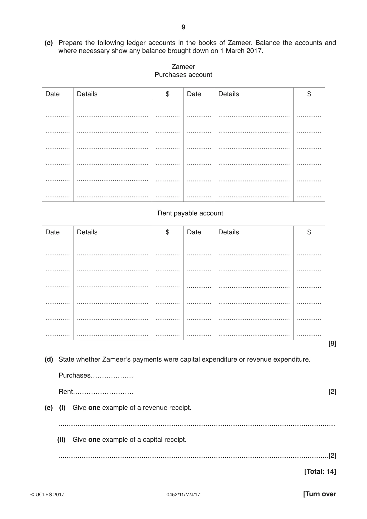 Cambridge IGCSE Accounting 0452 2017 May/June Paper 1 · Variant 1 question paper, page 9 of 20