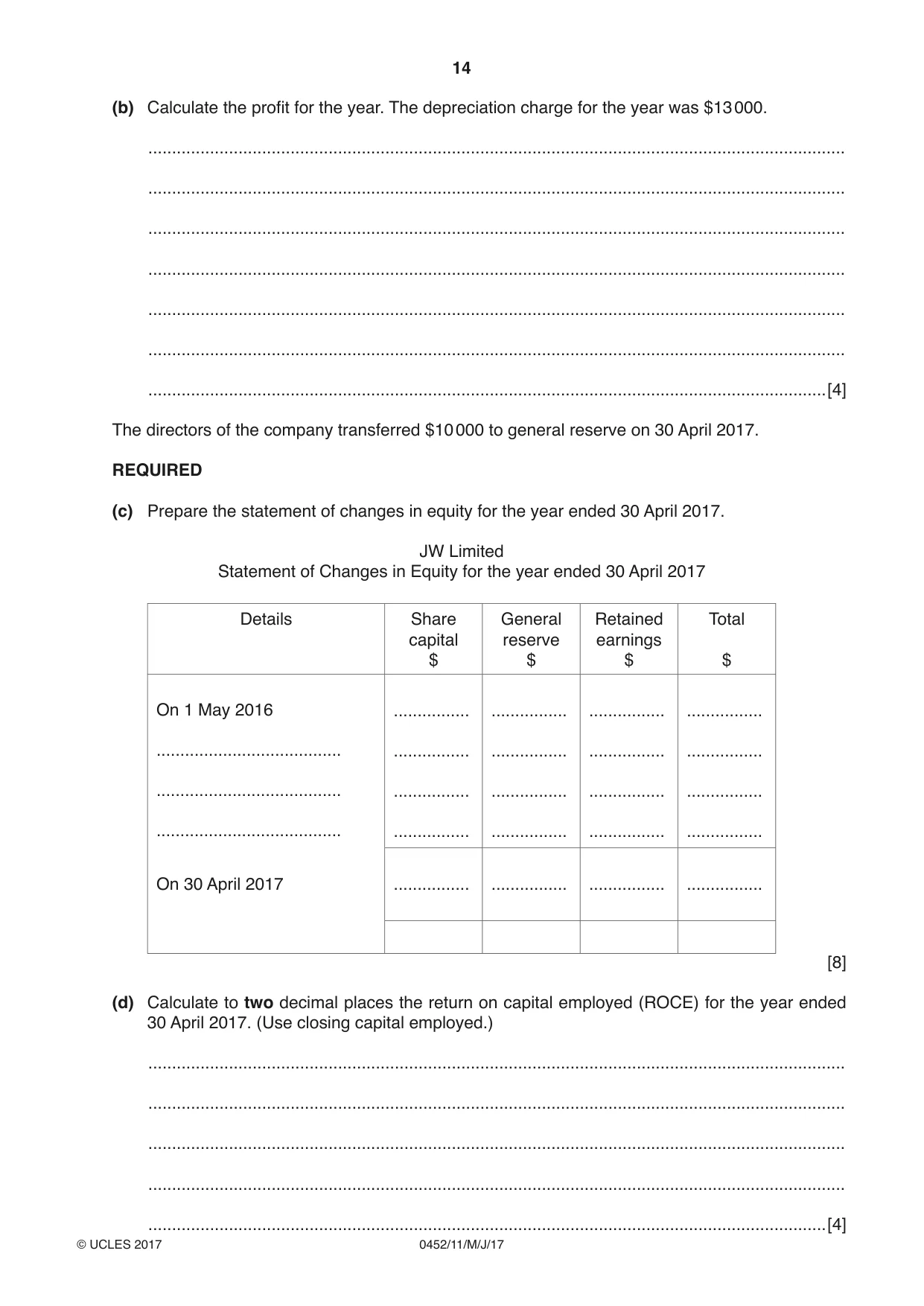 Cambridge IGCSE Accounting 0452 2017 May/June Paper 1 · Variant 1 question paper, page 14 of 20
