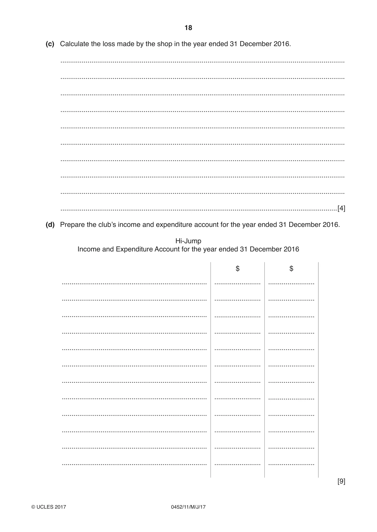 Cambridge IGCSE Accounting 0452 2017 May/June Paper 1 · Variant 1 question paper, page 18 of 20