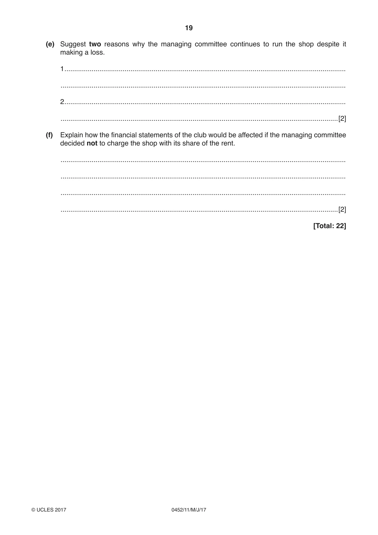 Cambridge IGCSE Accounting 0452 2017 May/June Paper 1 · Variant 1 question paper, page 19 of 20