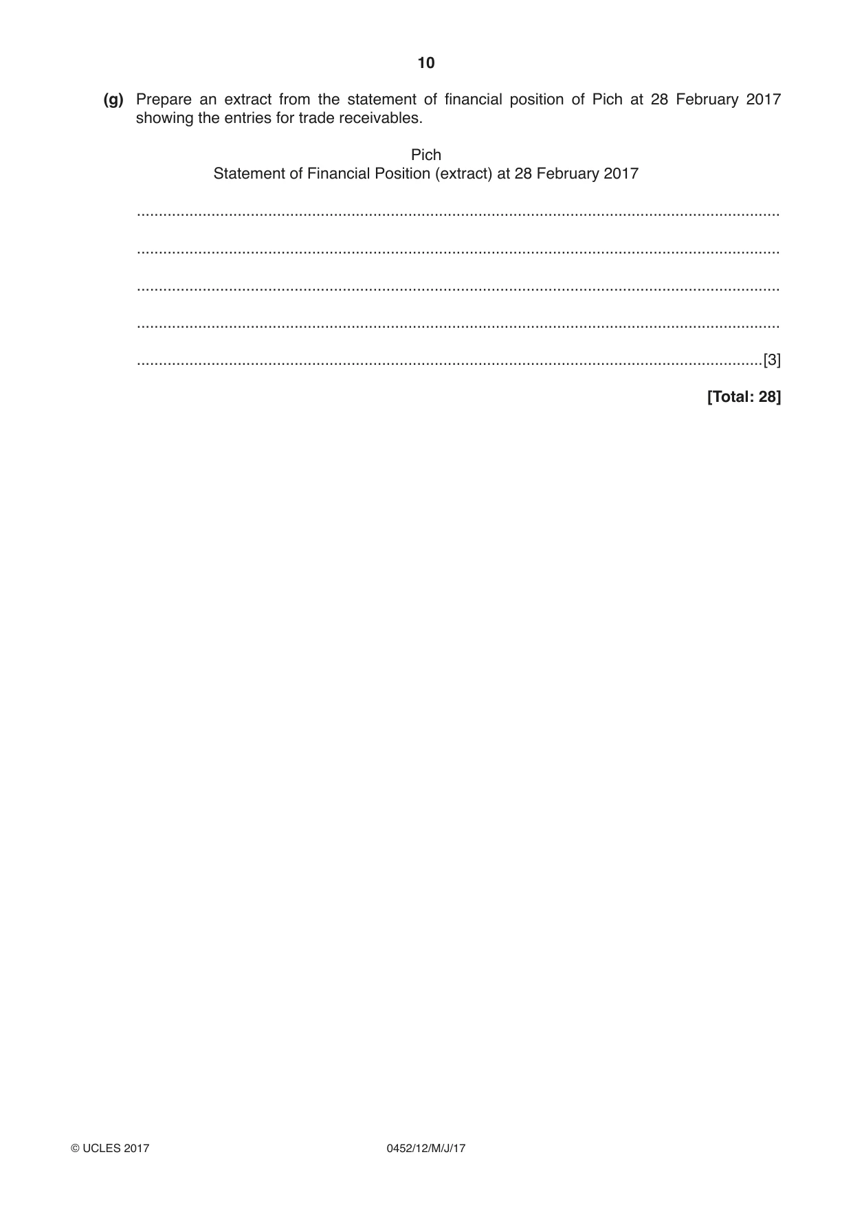 Cambridge IGCSE Accounting 0452 2017 May/June Paper 1 · Variant 2 question paper, page 10 of 20
