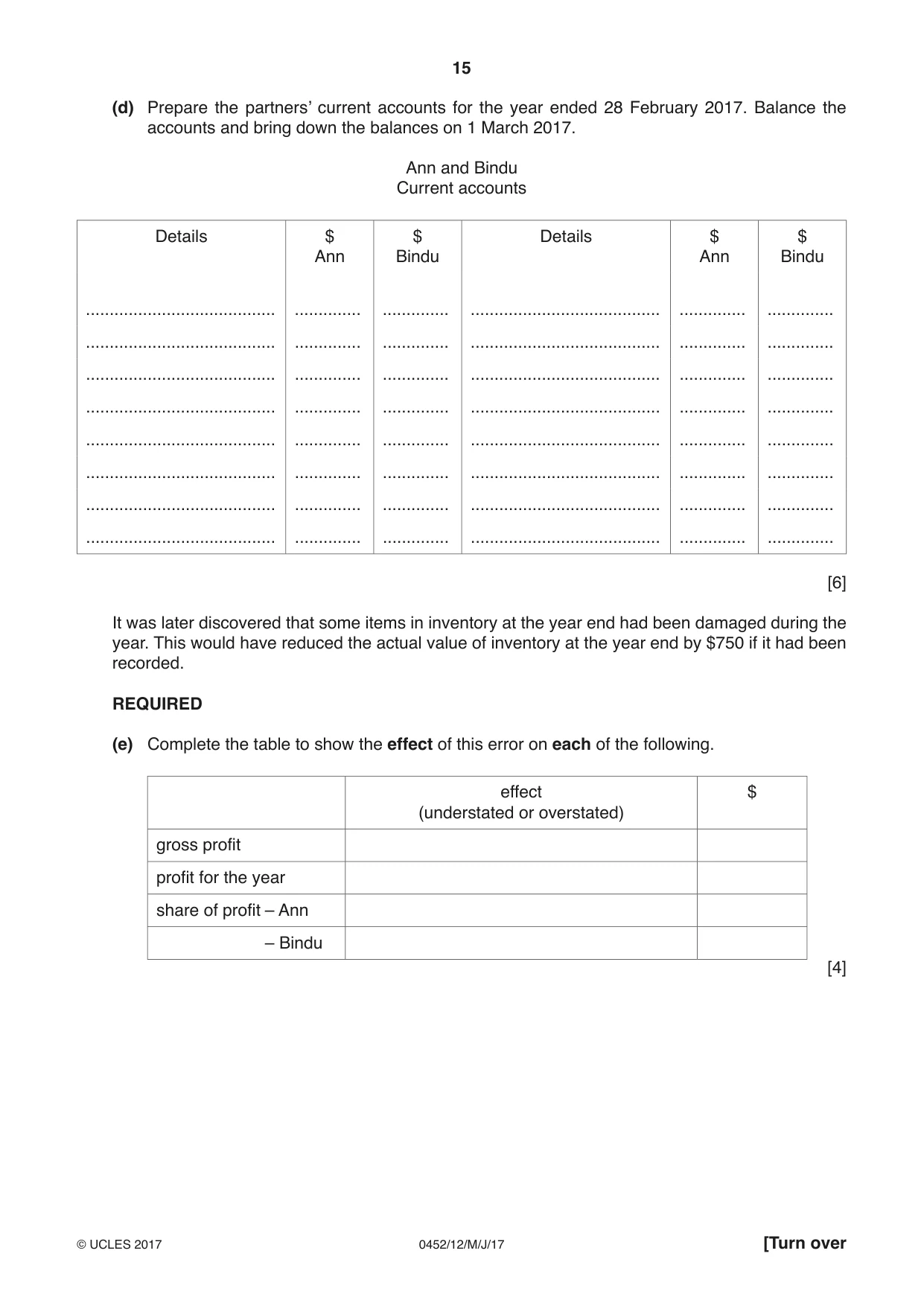 Cambridge IGCSE Accounting 0452 2017 May/June Paper 1 · Variant 2 question paper, page 15 of 20