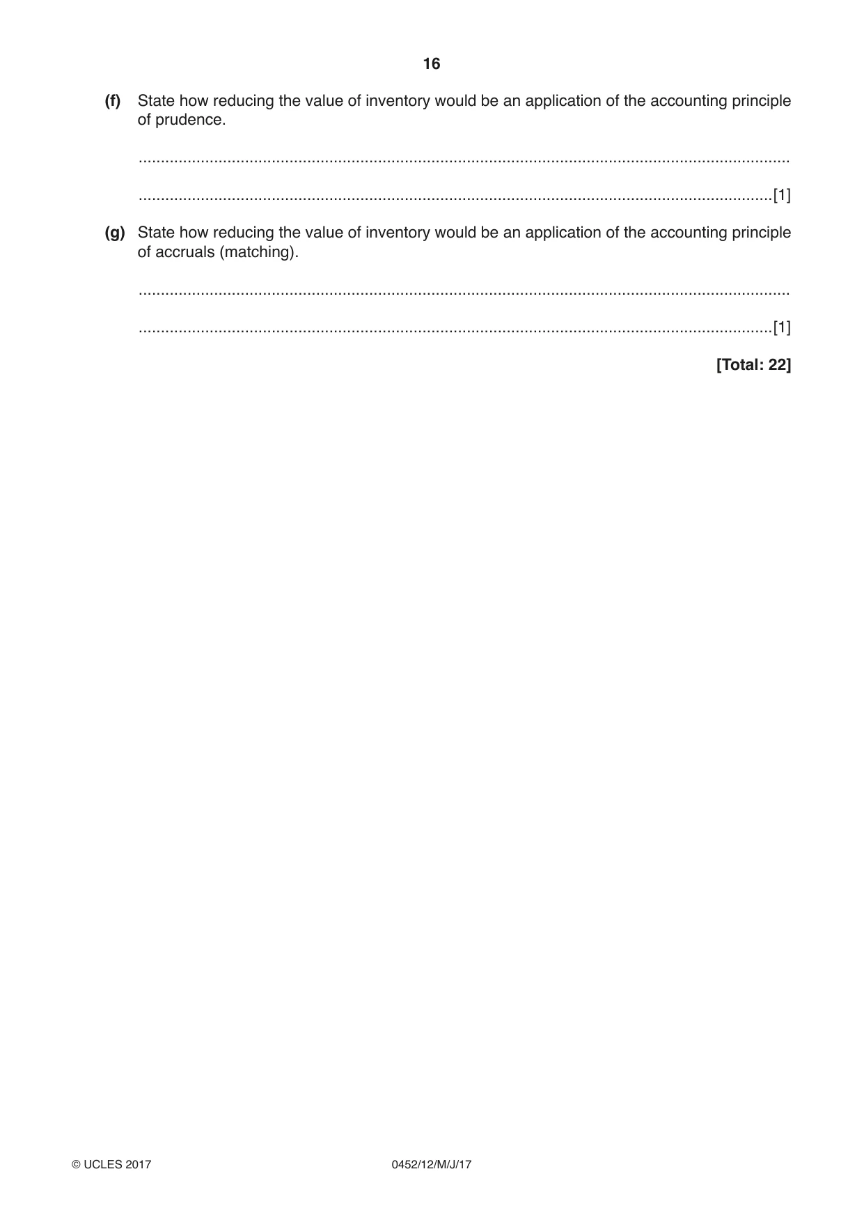 Cambridge IGCSE Accounting 0452 2017 May/June Paper 1 · Variant 2 question paper, page 16 of 20