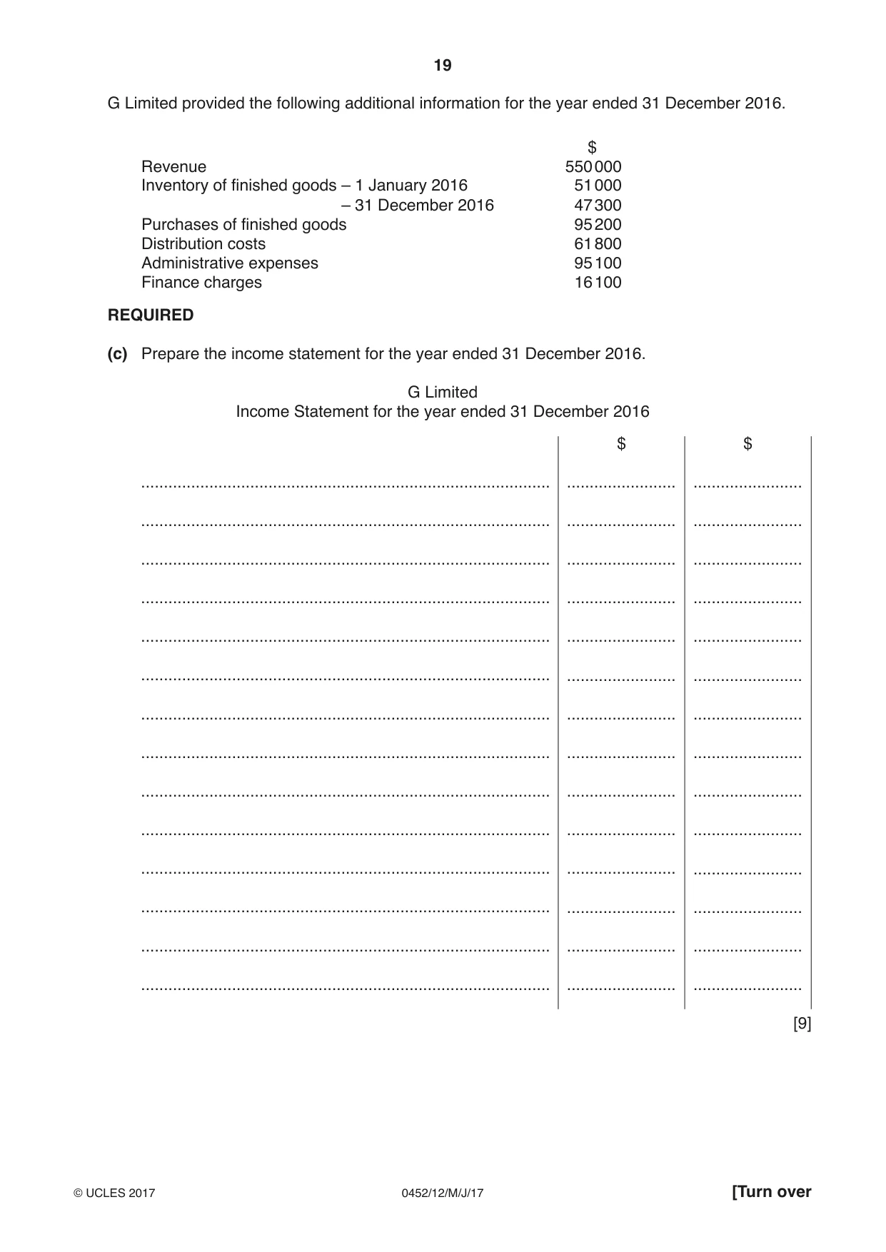 Cambridge IGCSE Accounting 0452 2017 May/June Paper 1 · Variant 2 question paper, page 19 of 20