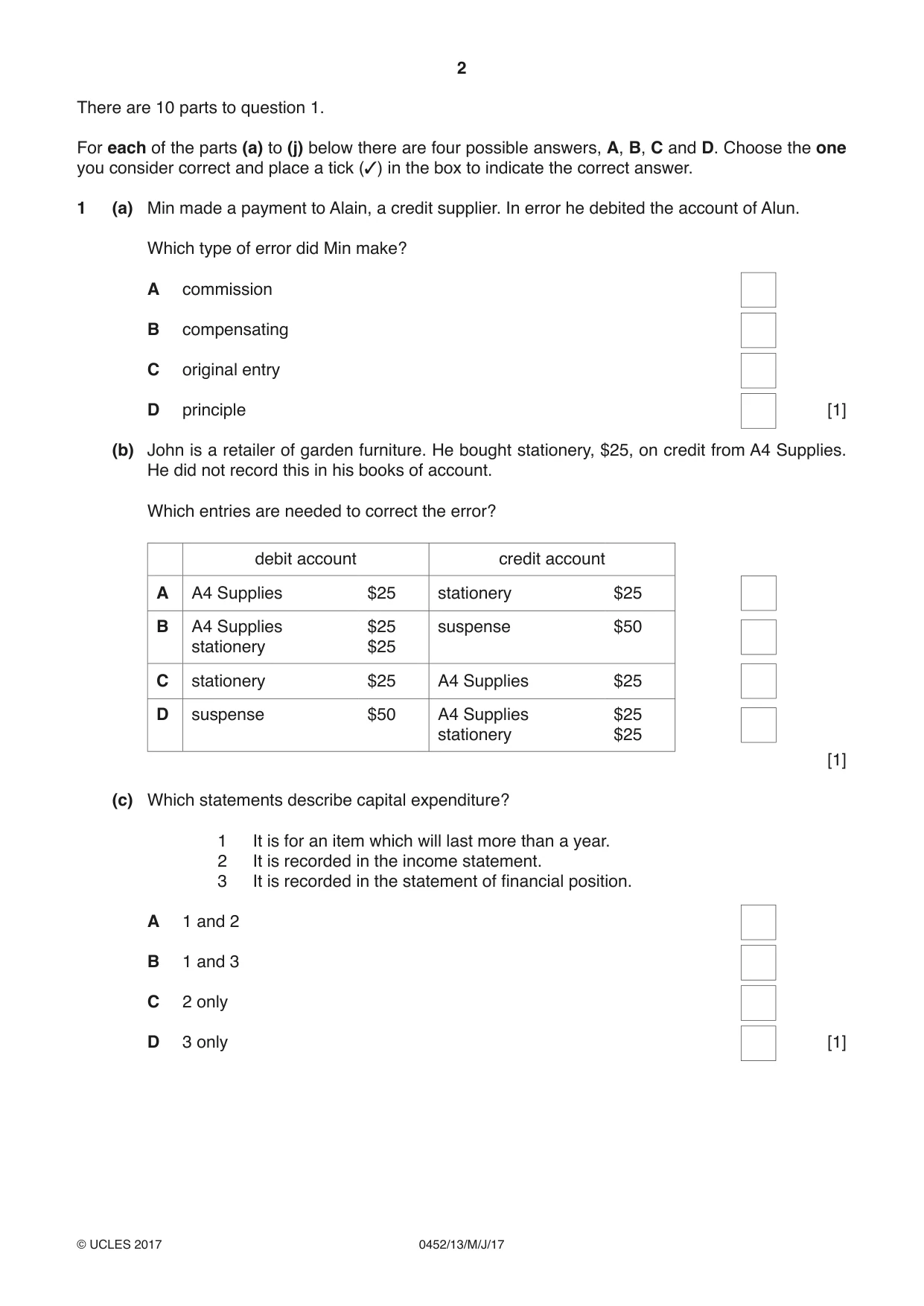 Cambridge IGCSE Accounting 0452 2017 May/June Paper 1 · Variant 3 question paper, page 2 of 20