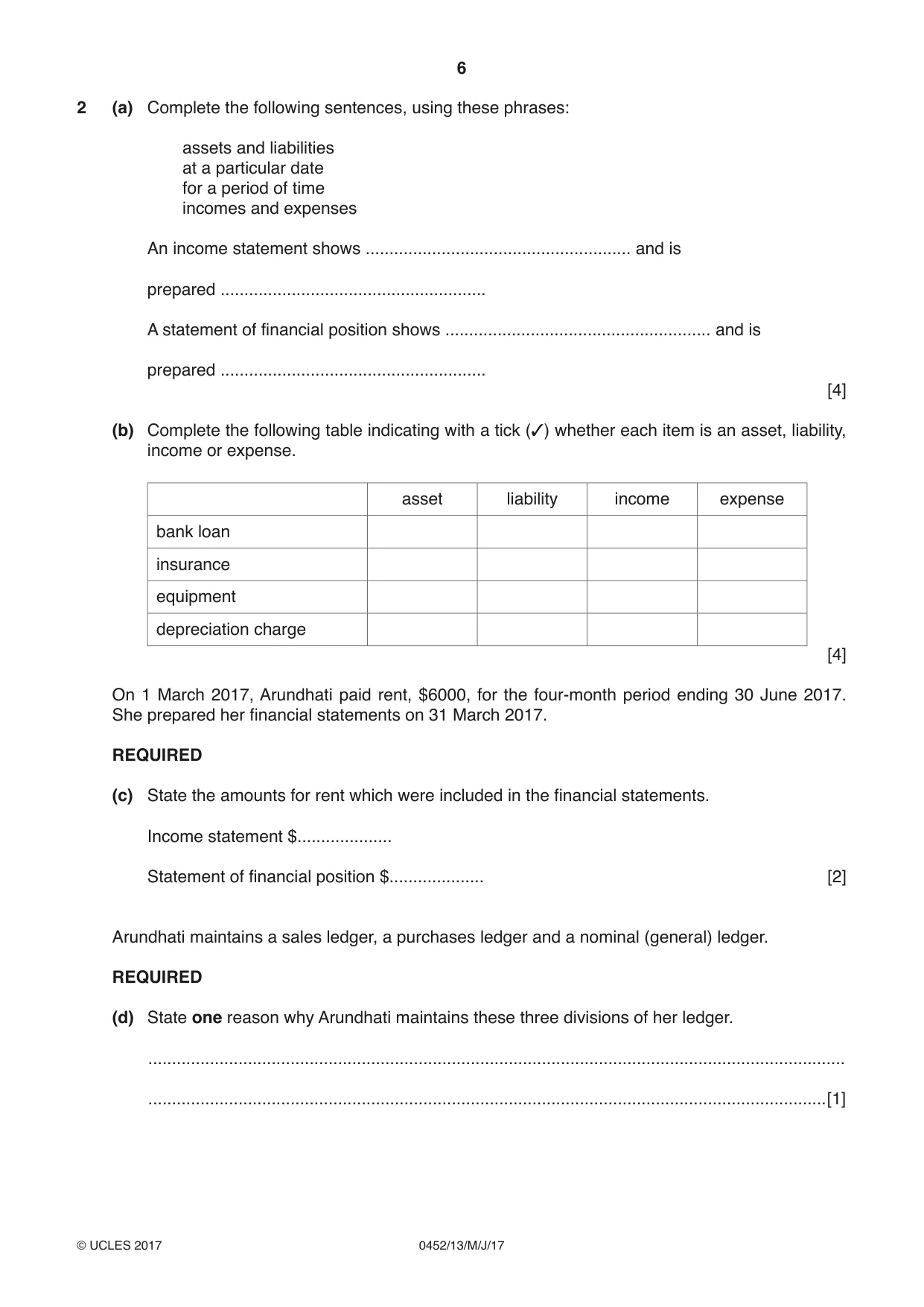 Cambridge IGCSE Accounting 0452 2017 May/June Paper 1 · Variant 3 question paper, page 6 of 20