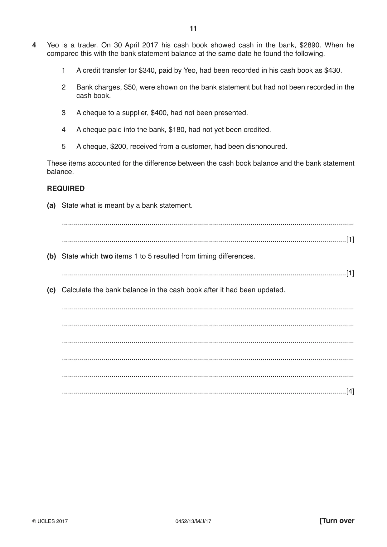 Cambridge IGCSE Accounting 0452 2017 May/June Paper 1 · Variant 3 question paper, page 11 of 20