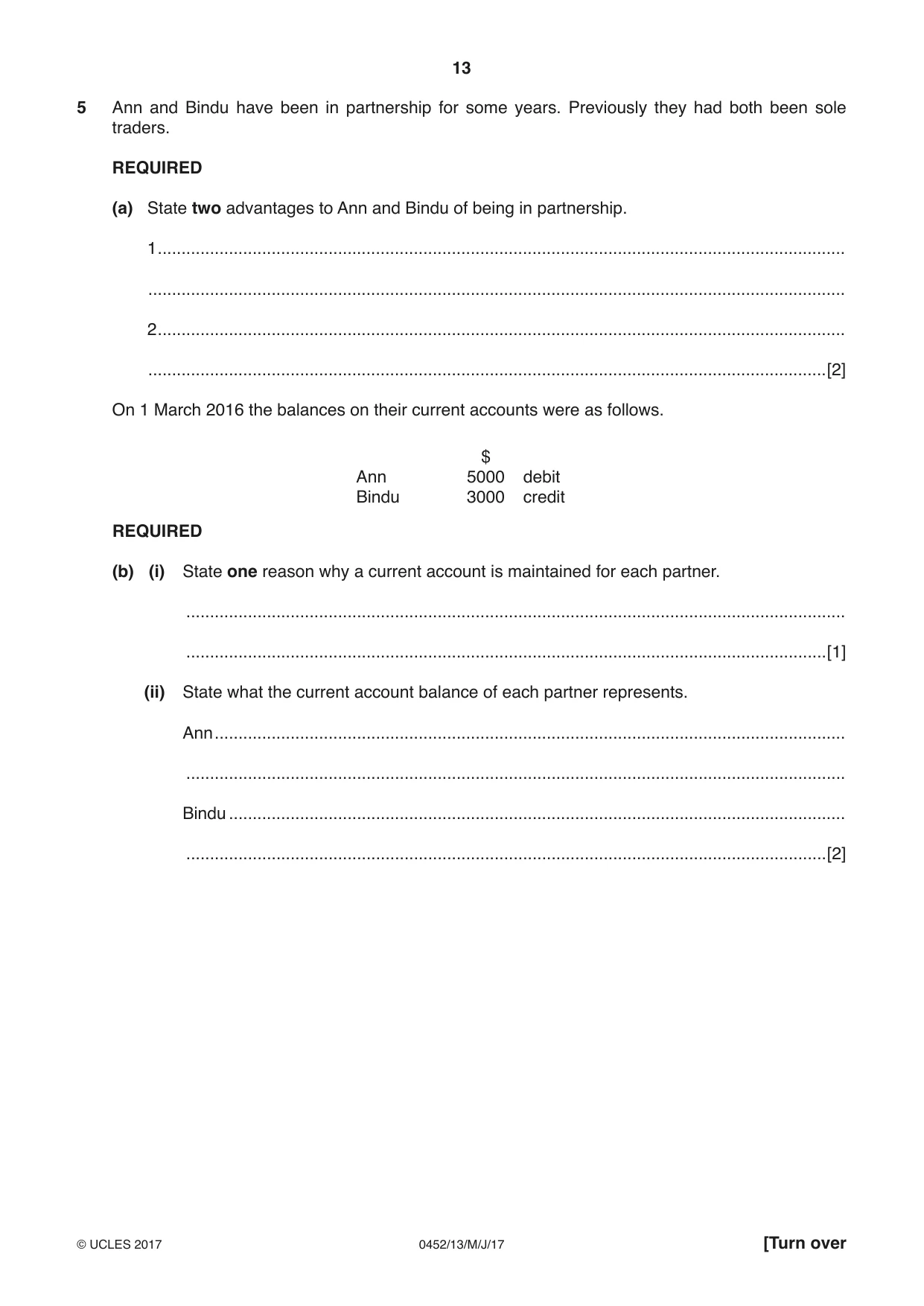 Cambridge IGCSE Accounting 0452 2017 May/June Paper 1 · Variant 3 question paper, page 13 of 20