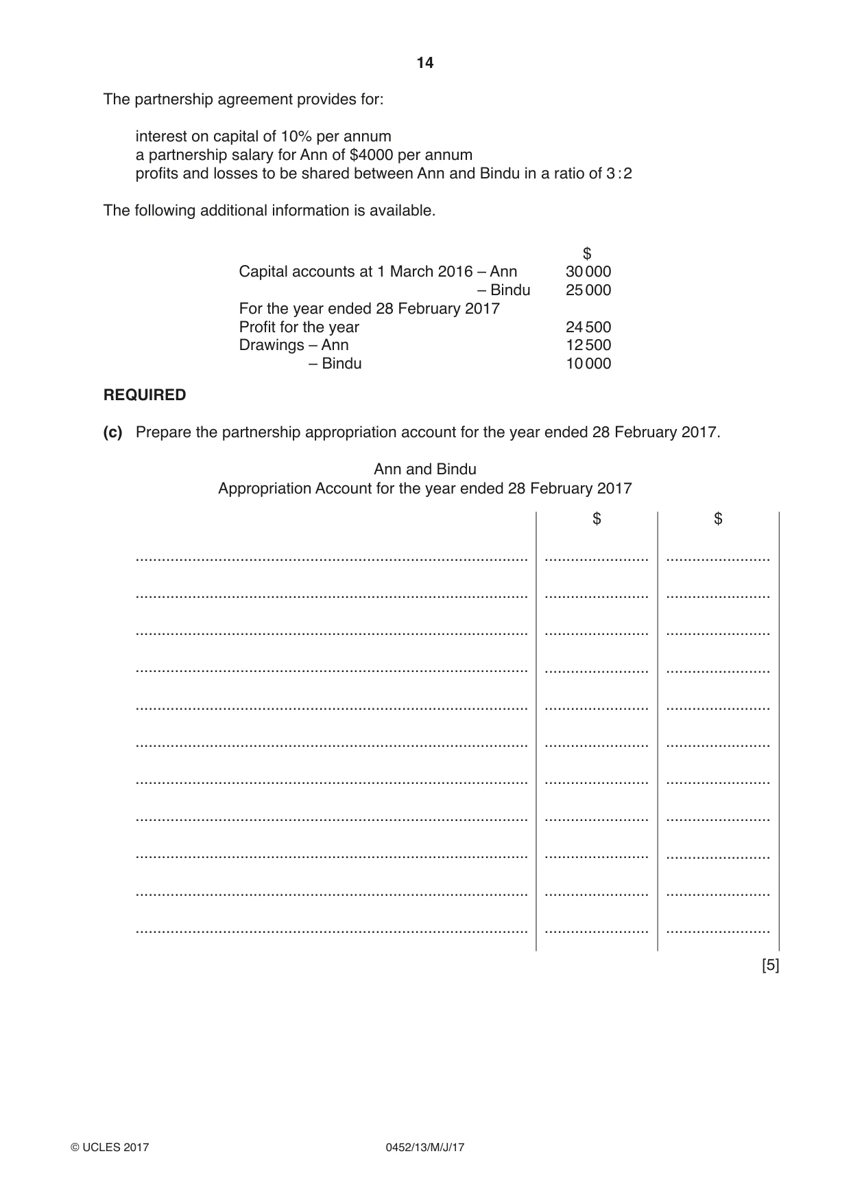 Cambridge IGCSE Accounting 0452 2017 May/June Paper 1 · Variant 3 question paper, page 14 of 20