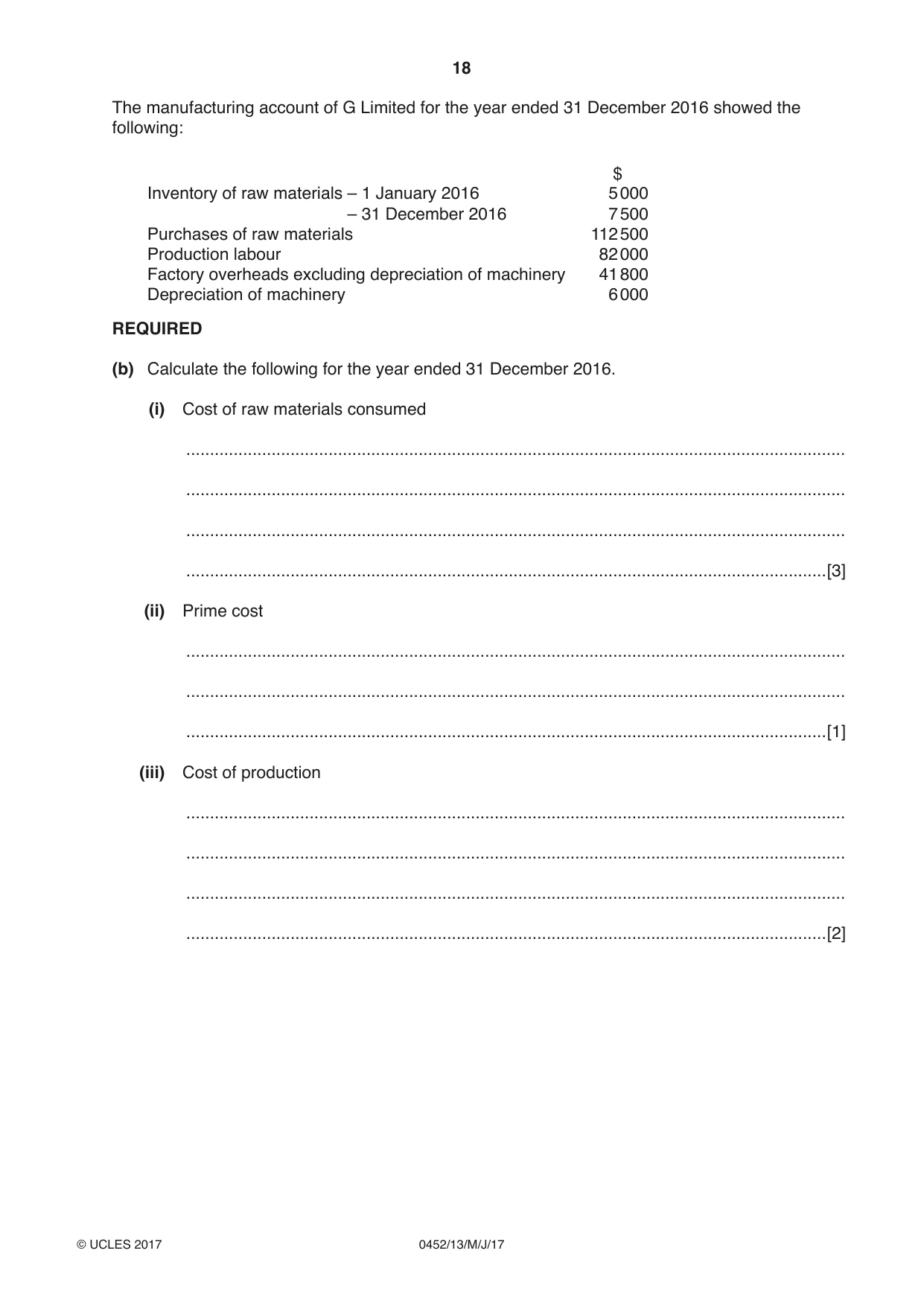 Cambridge IGCSE Accounting 0452 2017 May/June Paper 1 · Variant 3 question paper, page 18 of 20