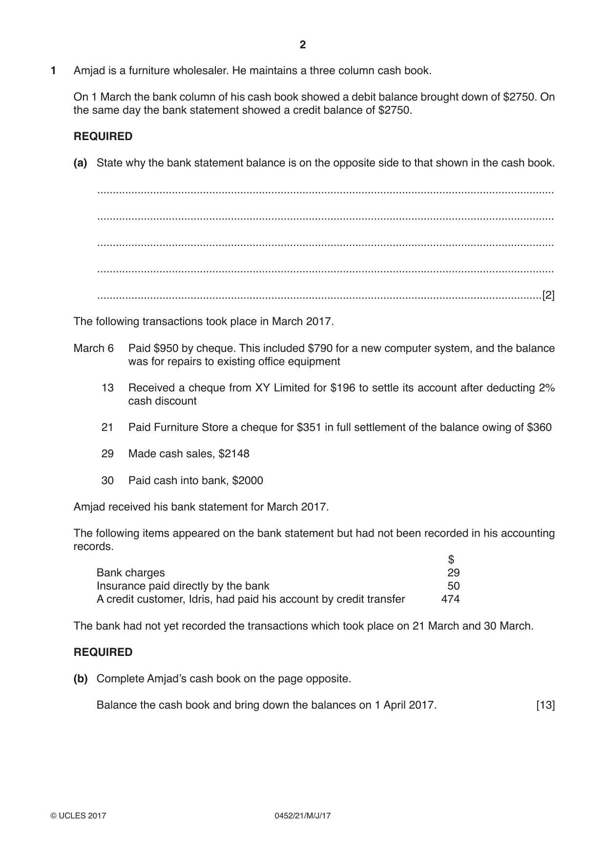 Cambridge IGCSE Accounting 0452 2017 May/June Paper 2 · Variant 1 question paper, page 2 of 24