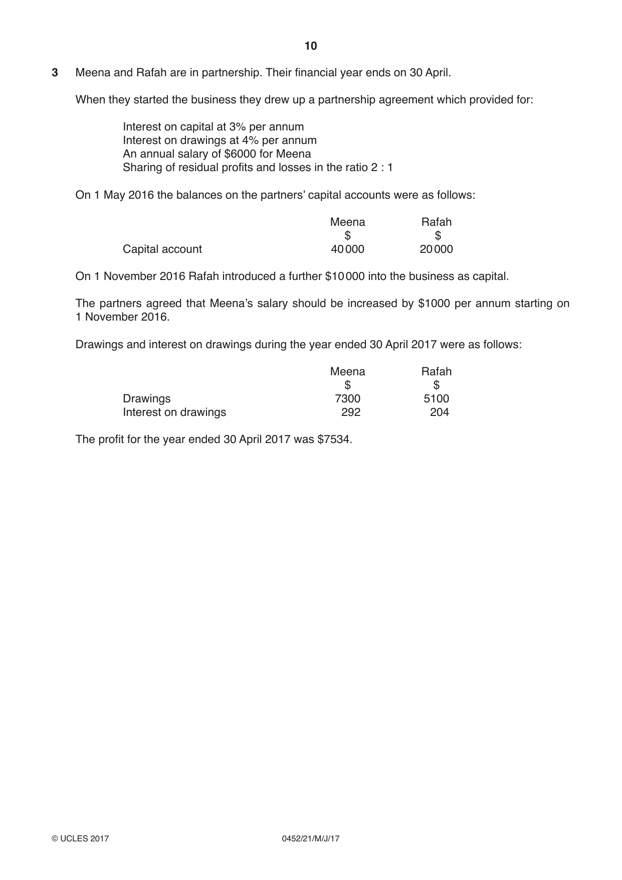 Cambridge IGCSE Accounting 0452 2017 May/June Paper 2 · Variant 1 question paper, page 10 of 24