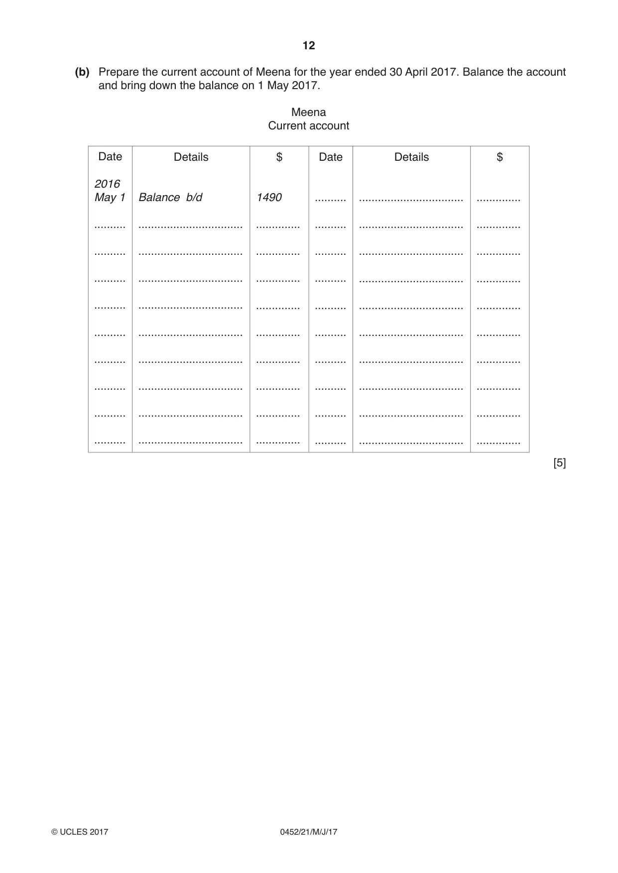 Cambridge IGCSE Accounting 0452 2017 May/June Paper 2 · Variant 1 question paper, page 12 of 24
