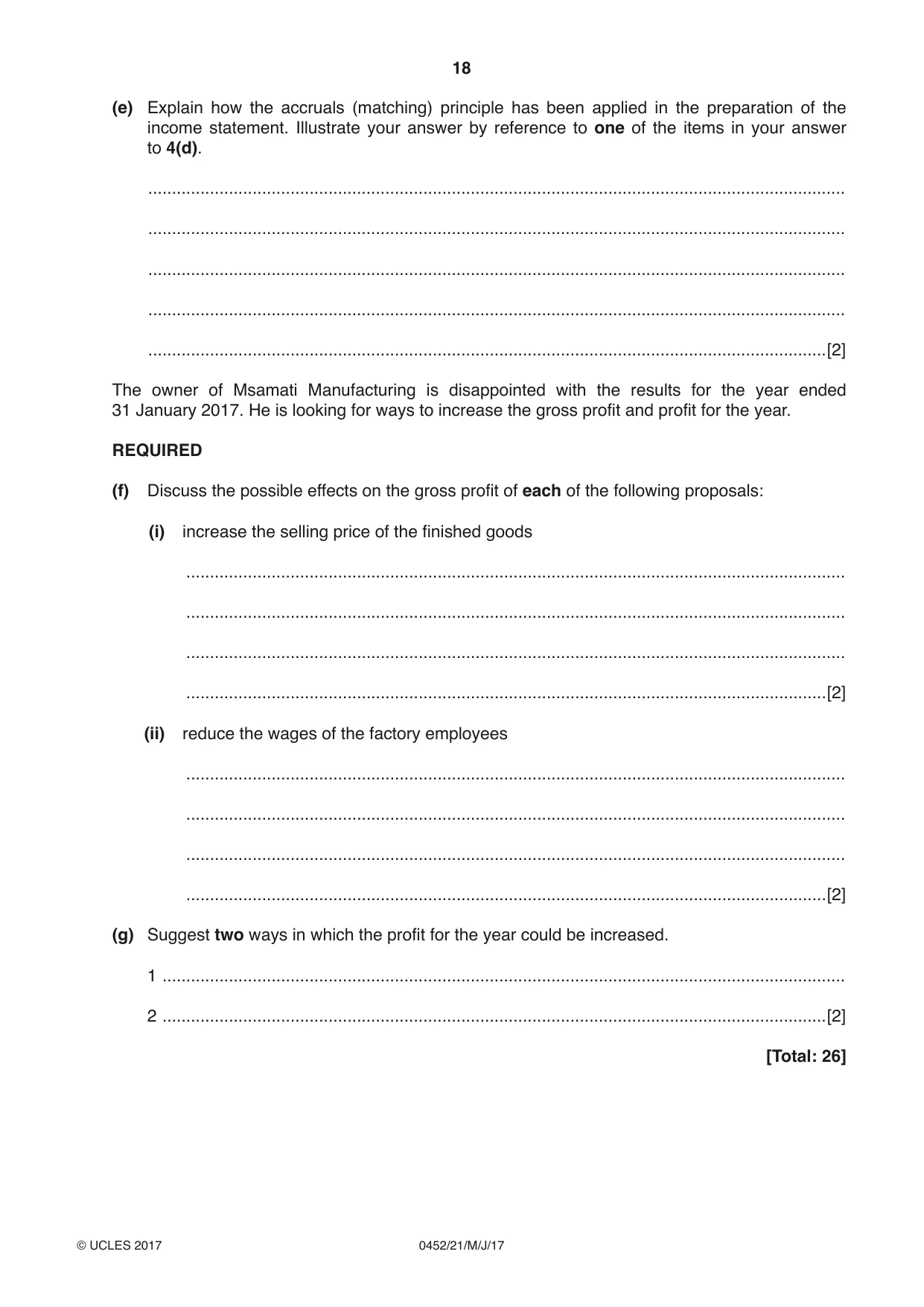 Cambridge IGCSE Accounting 0452 2017 May/June Paper 2 · Variant 1 question paper, page 18 of 24