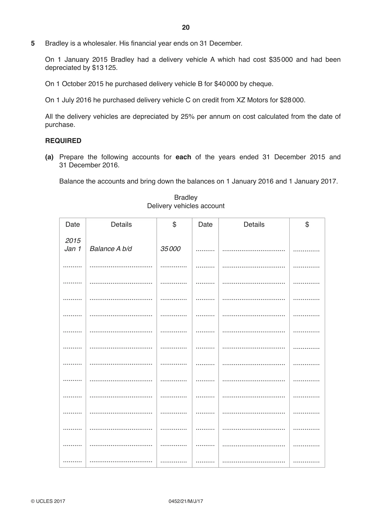 Cambridge IGCSE Accounting 0452 2017 May/June Paper 2 · Variant 1 question paper, page 20 of 24
