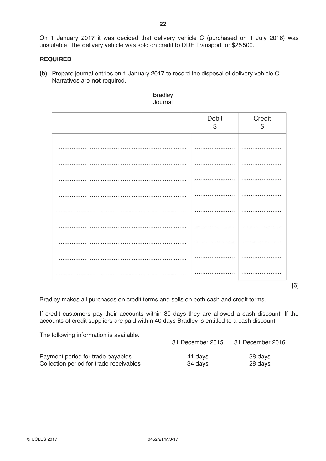 Cambridge IGCSE Accounting 0452 2017 May/June Paper 2 · Variant 1 question paper, page 22 of 24