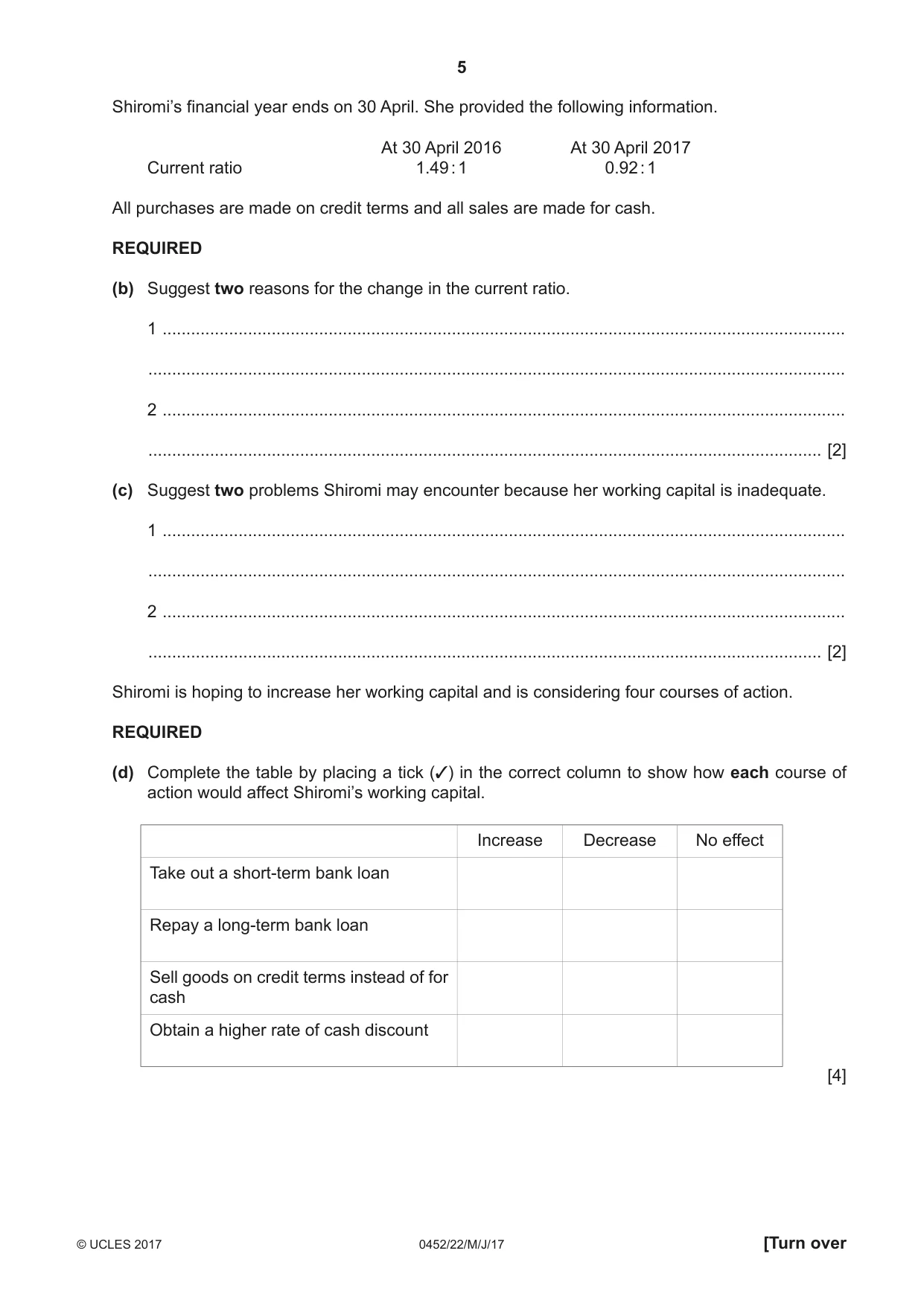 Cambridge IGCSE Accounting 0452 2017 May/June Paper 2 · Variant 2 question paper, page 5 of 20