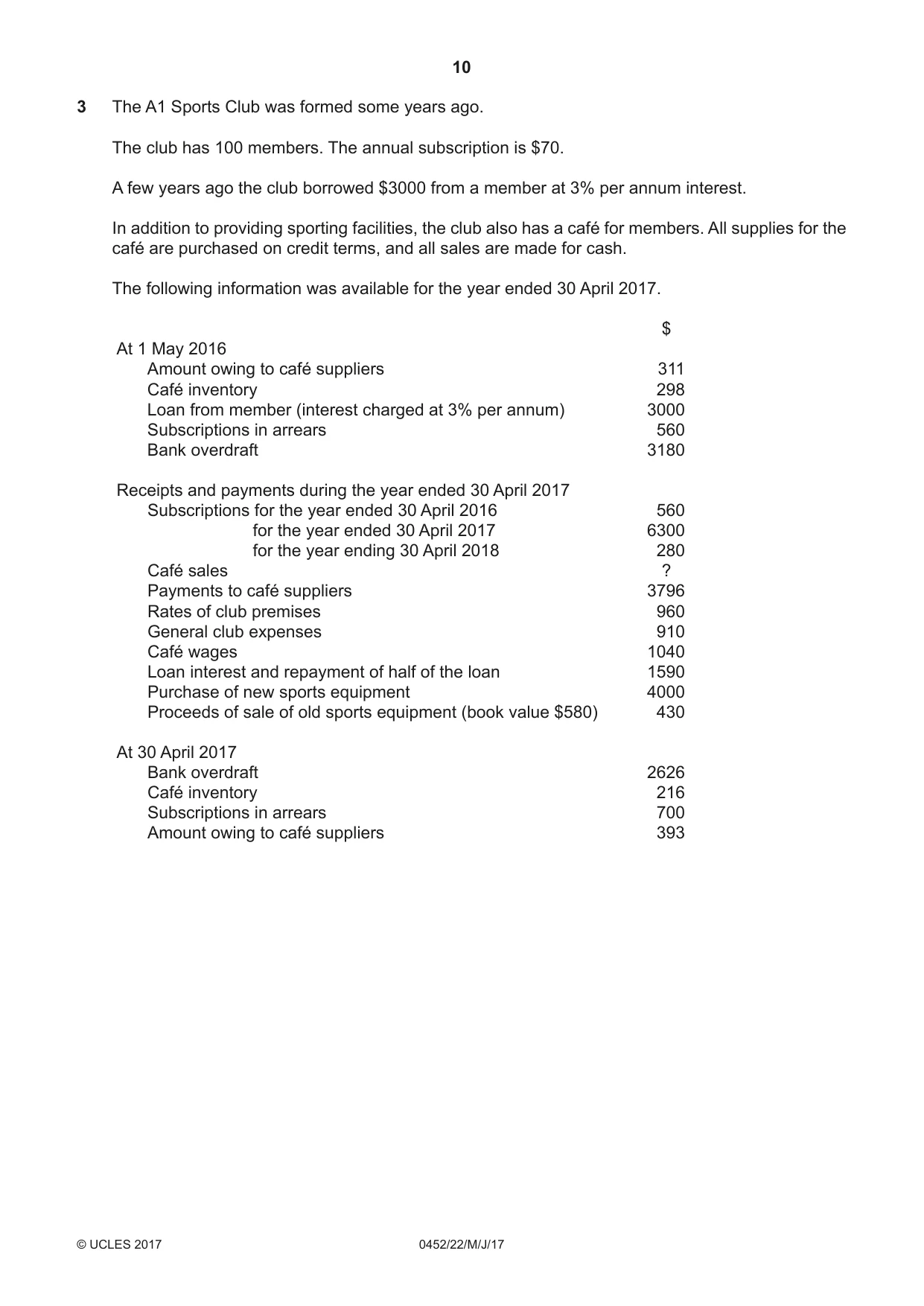 Cambridge IGCSE Accounting 0452 2017 May/June Paper 2 · Variant 2 question paper, page 10 of 20