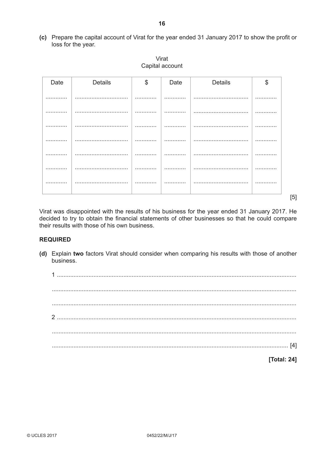 Cambridge IGCSE Accounting 0452 2017 May/June Paper 2 · Variant 2 question paper, page 16 of 20