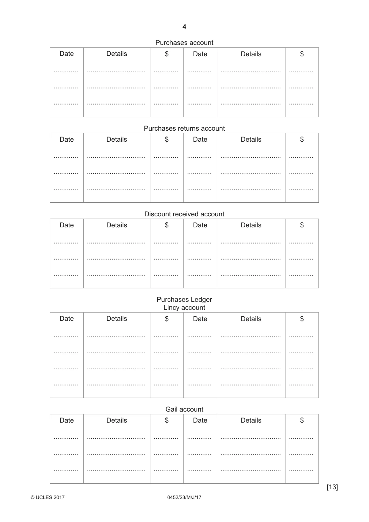 Cambridge IGCSE Accounting 0452 2017 May/June Paper 2 · Variant 3 question paper, page 4 of 20