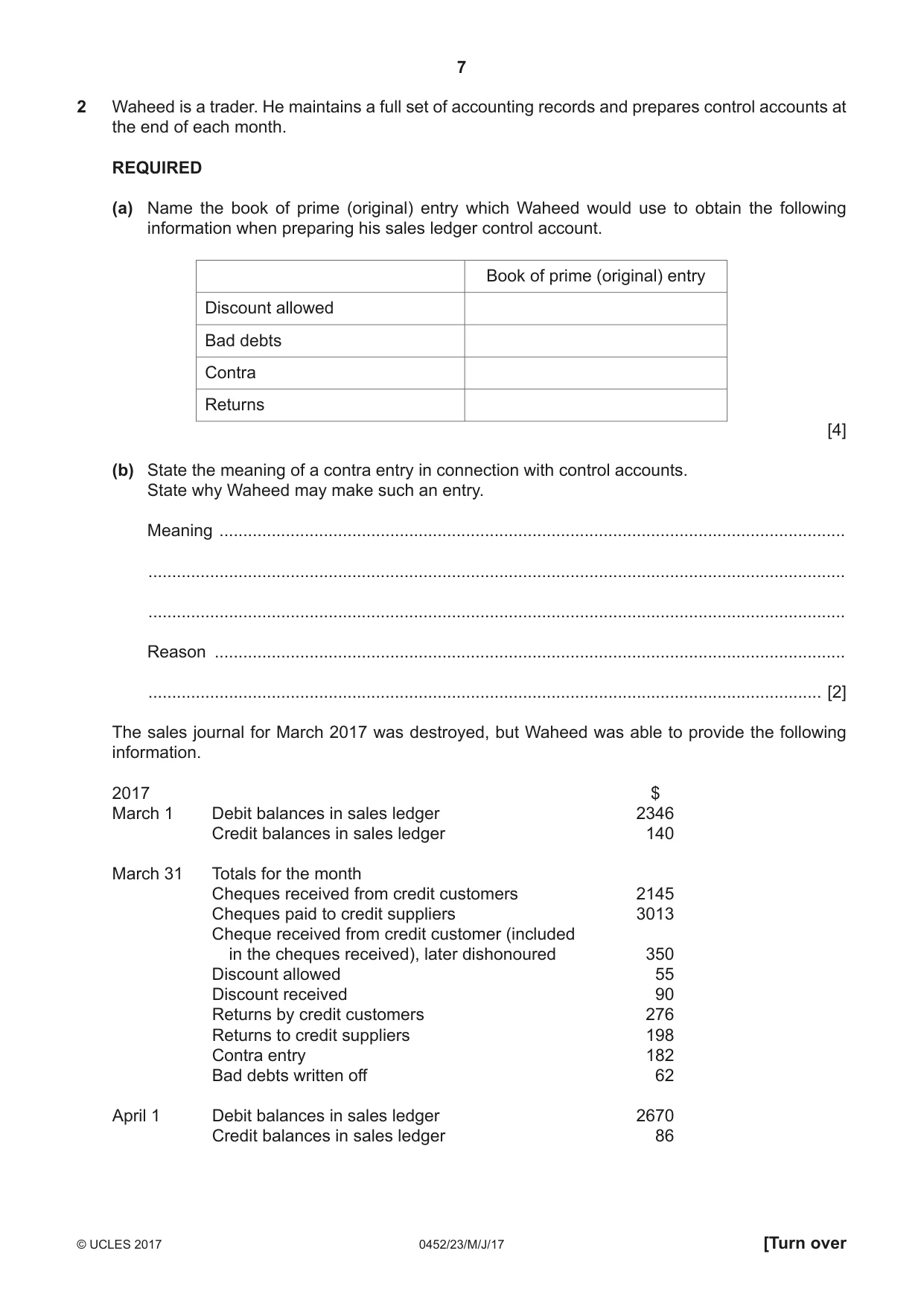 Cambridge IGCSE Accounting 0452 2017 May/June Paper 2 · Variant 3 question paper, page 7 of 20