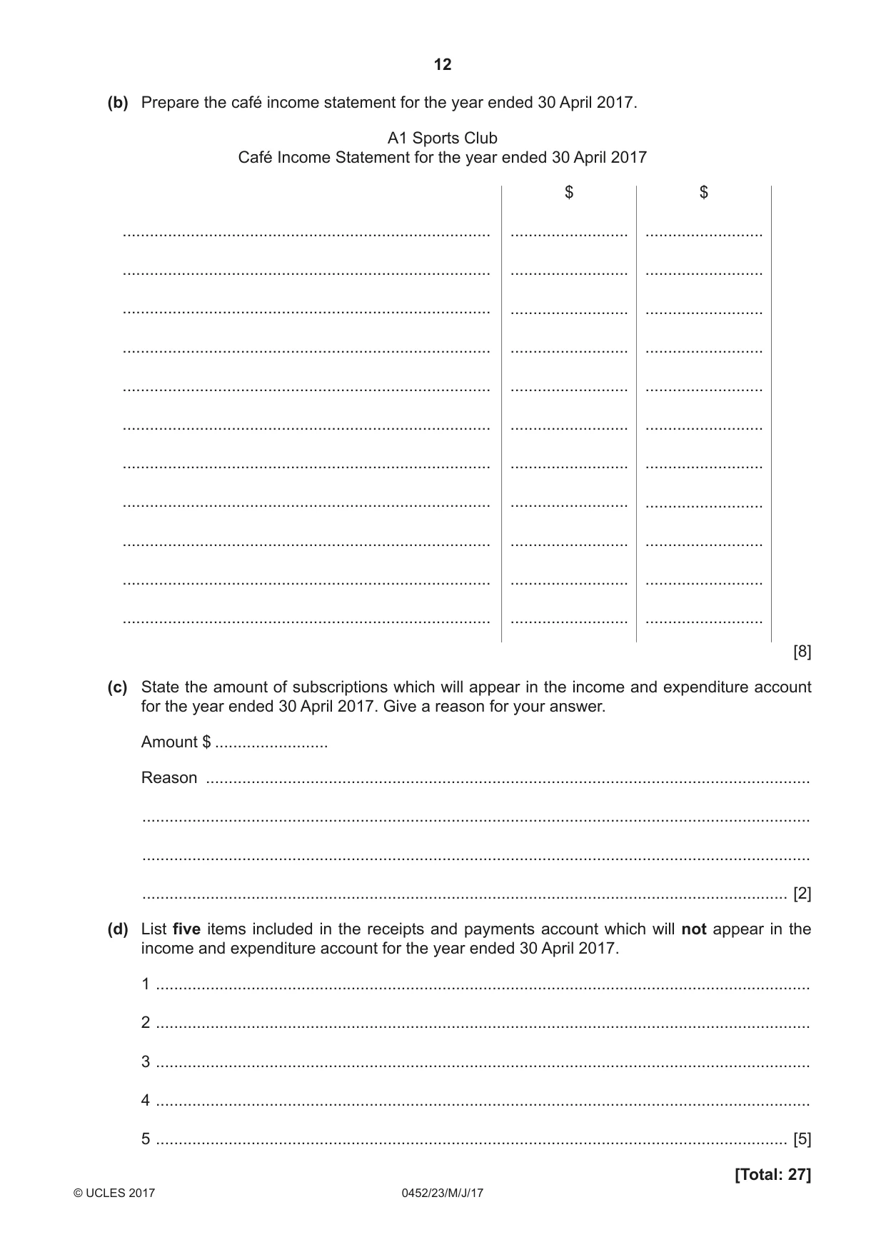 Cambridge IGCSE Accounting 0452 2017 May/June Paper 2 · Variant 3 question paper, page 12 of 20