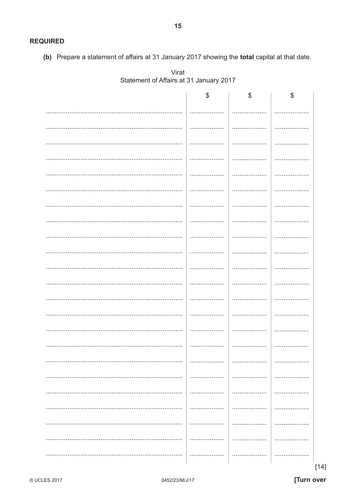 Cambridge IGCSE Accounting 0452 2017 May/June Paper 2 · Variant 3 question paper, page 15 of 20