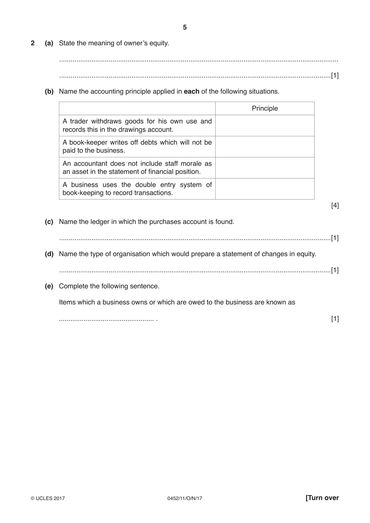 Cambridge IGCSE Accounting 0452 2017 Oct/Nov Paper 1 · Variant 1 question paper, page 5 of 20