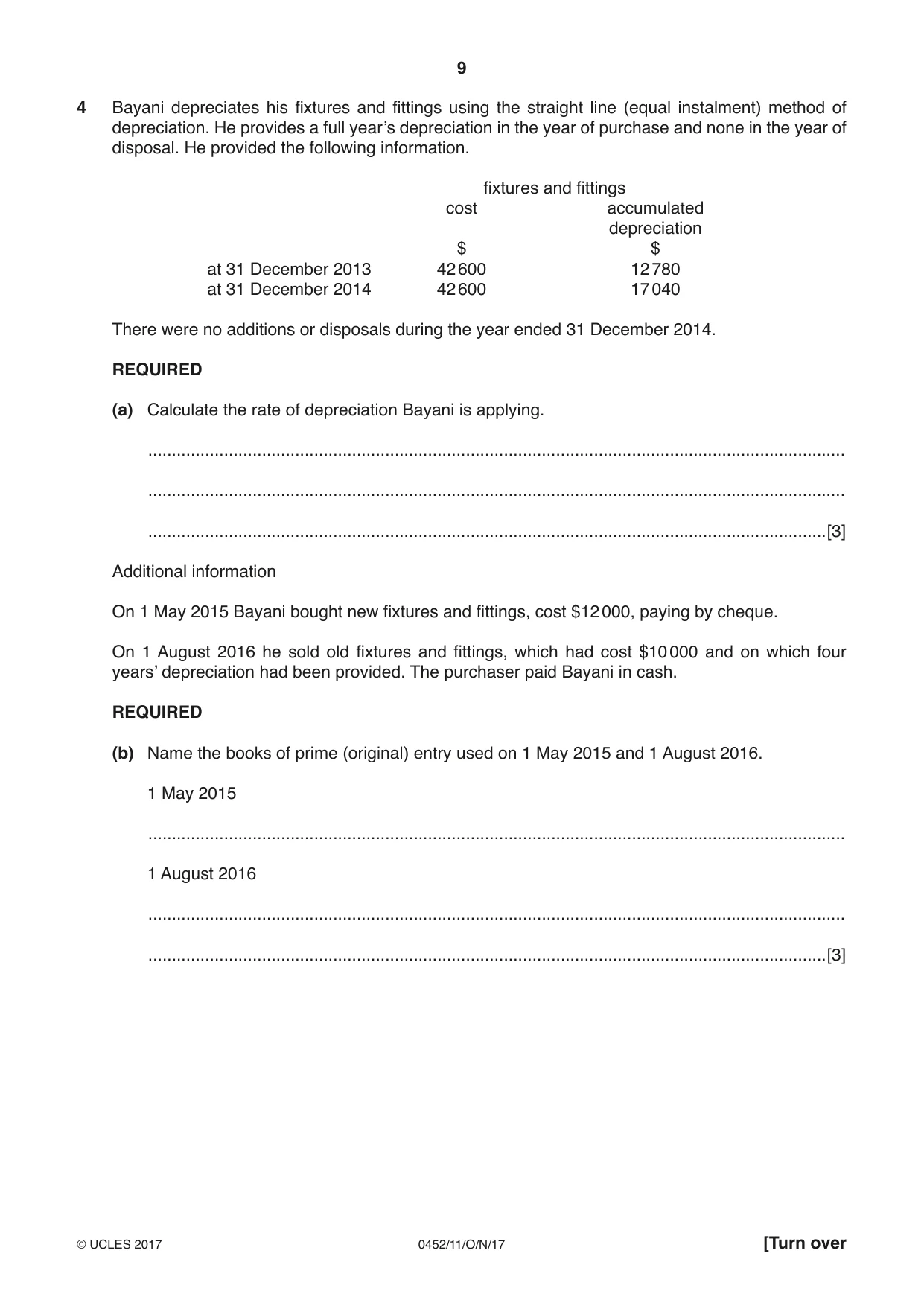 Cambridge IGCSE Accounting 0452 2017 Oct/Nov Paper 1 · Variant 1 question paper, page 9 of 20
