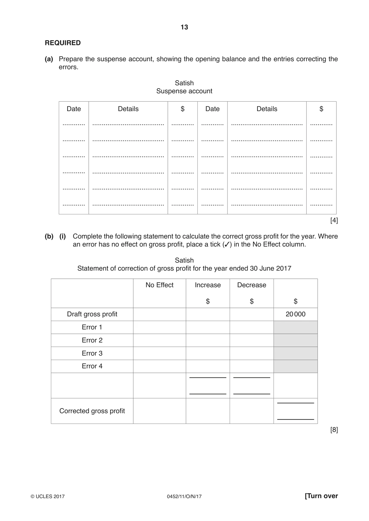Cambridge IGCSE Accounting 0452 2017 Oct/Nov Paper 1 · Variant 1 question paper, page 13 of 20