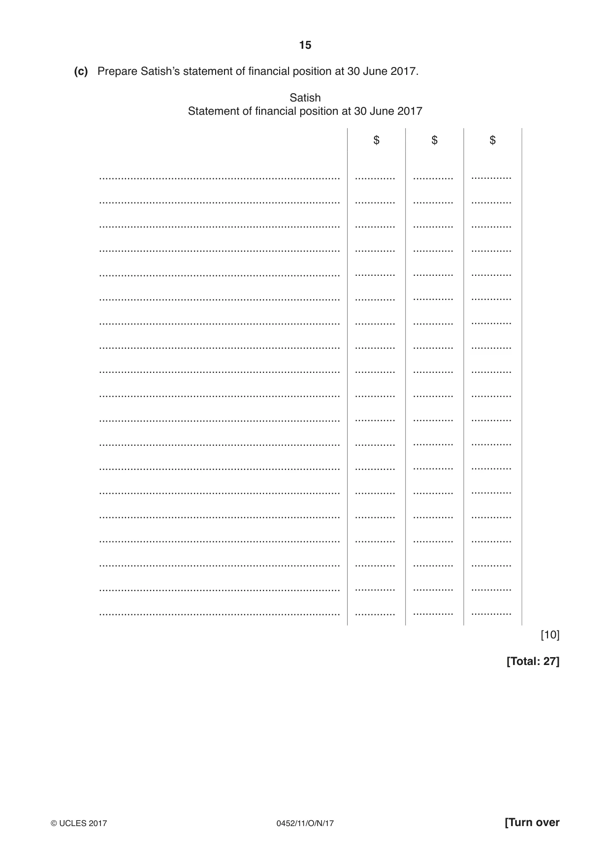 Cambridge IGCSE Accounting 0452 2017 Oct/Nov Paper 1 · Variant 1 question paper, page 15 of 20