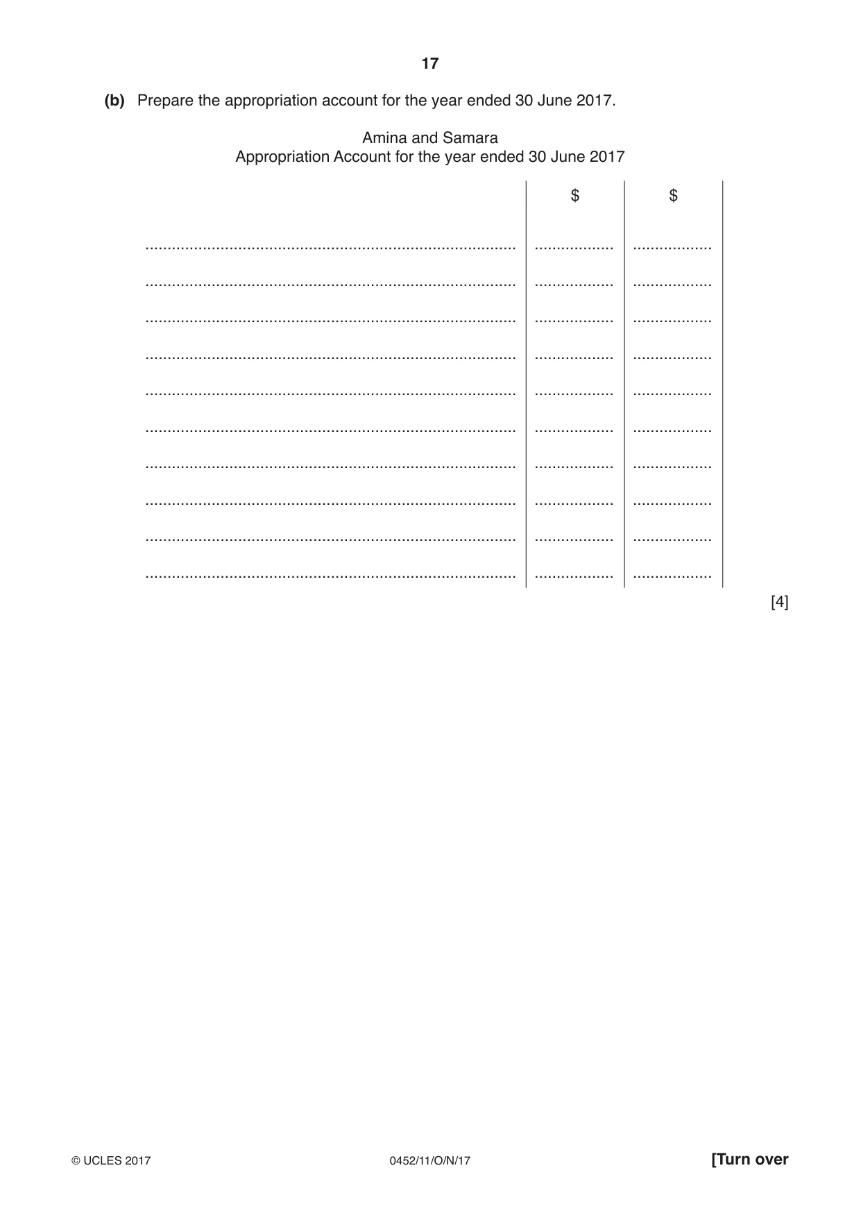 Cambridge IGCSE Accounting 0452 2017 Oct/Nov Paper 1 · Variant 1 question paper, page 17 of 20