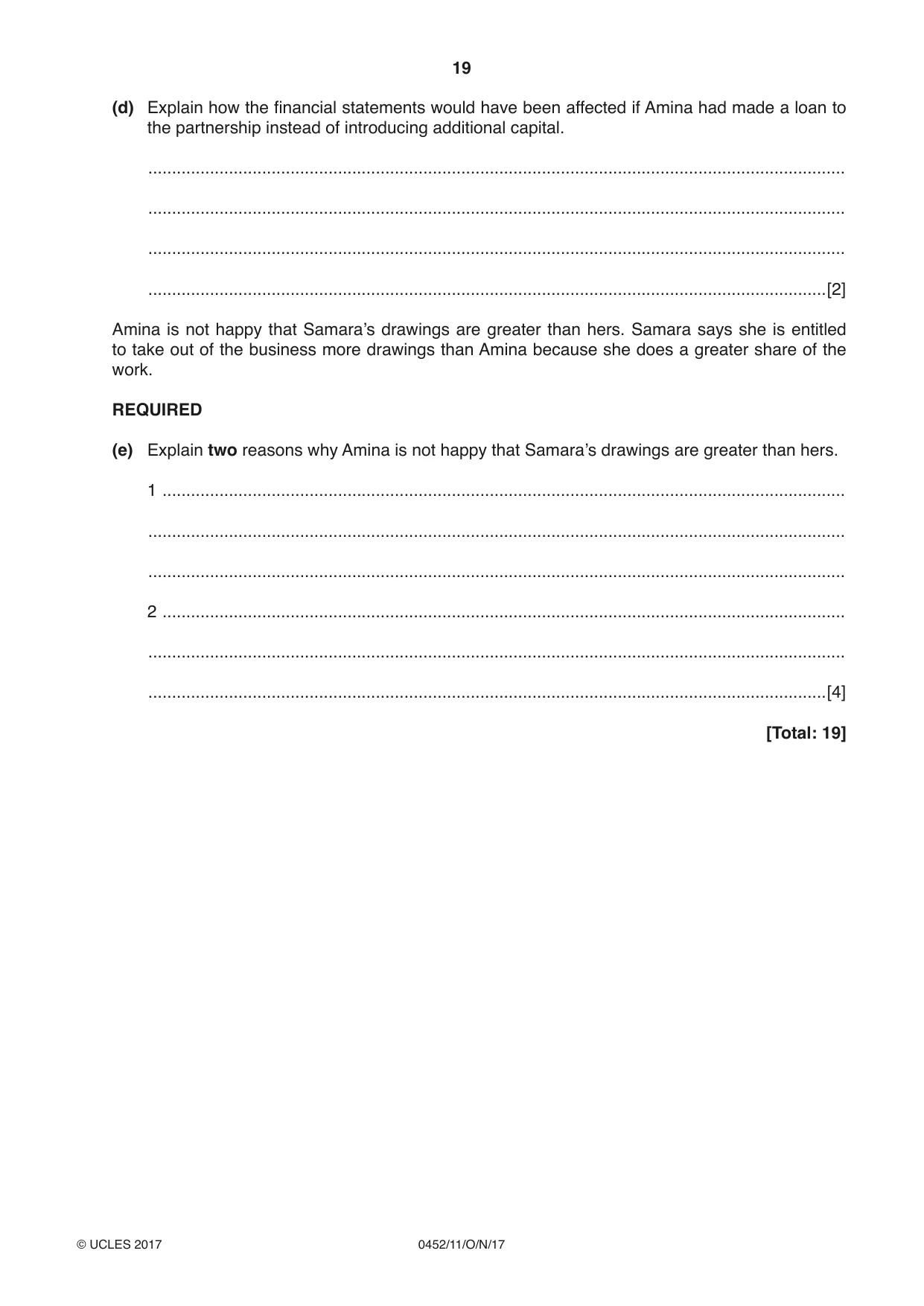 Cambridge IGCSE Accounting 0452 2017 Oct/Nov Paper 1 · Variant 1 question paper, page 19 of 20