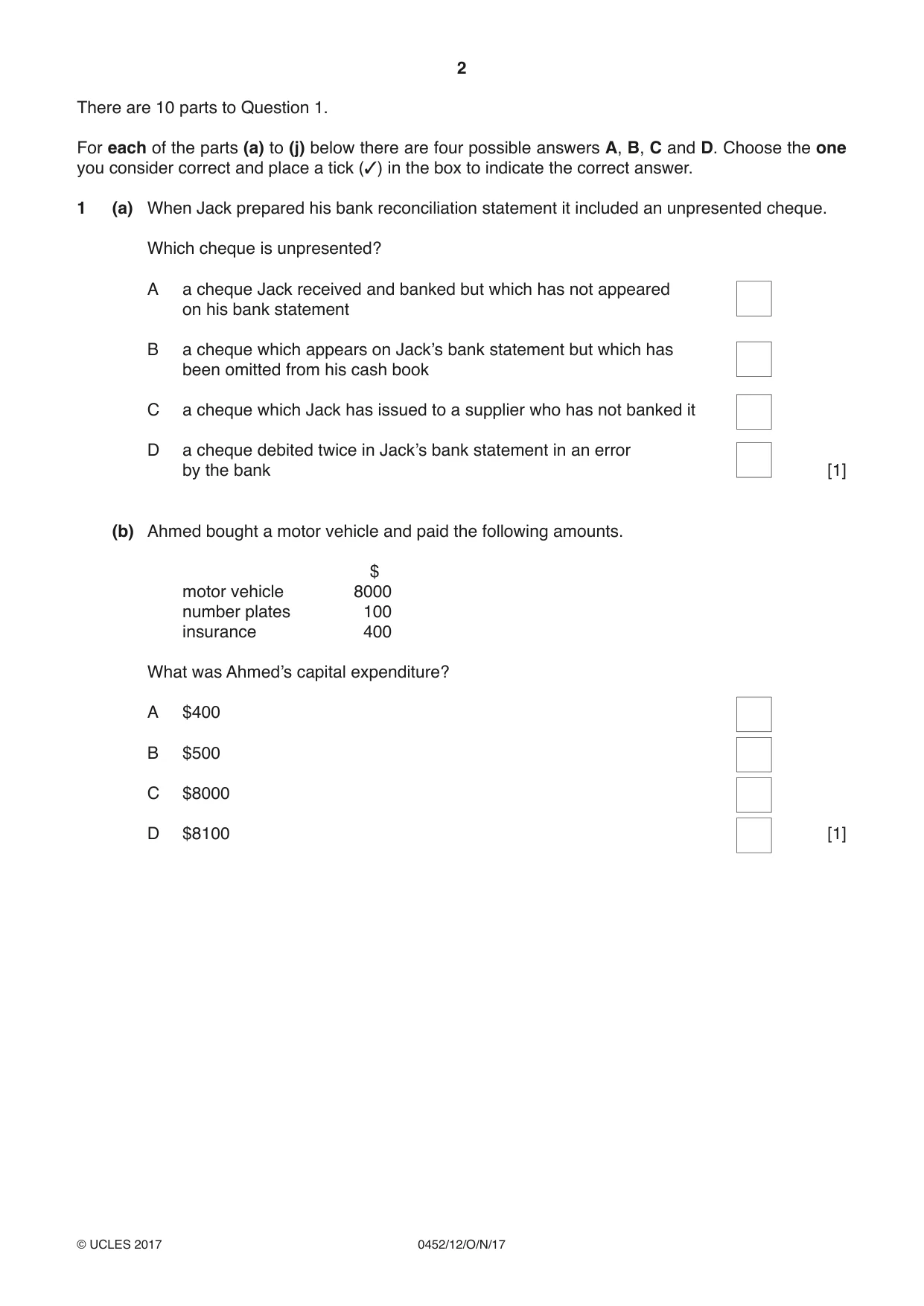 Cambridge IGCSE Accounting 0452 2017 Oct/Nov Paper 1 · Variant 2 question paper, page 2 of 20