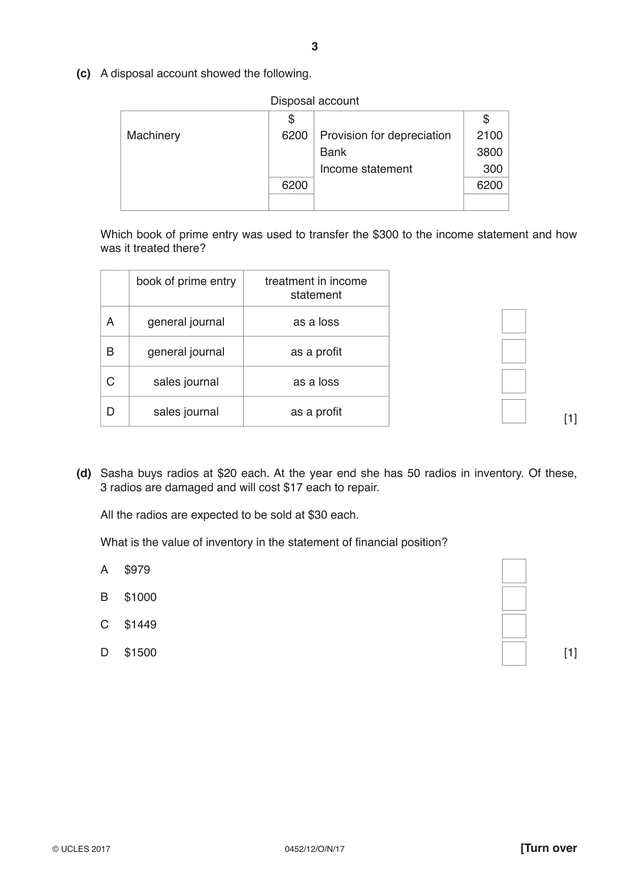 Cambridge IGCSE Accounting 0452 2017 Oct/Nov Paper 1 · Variant 2 question paper, page 3 of 20