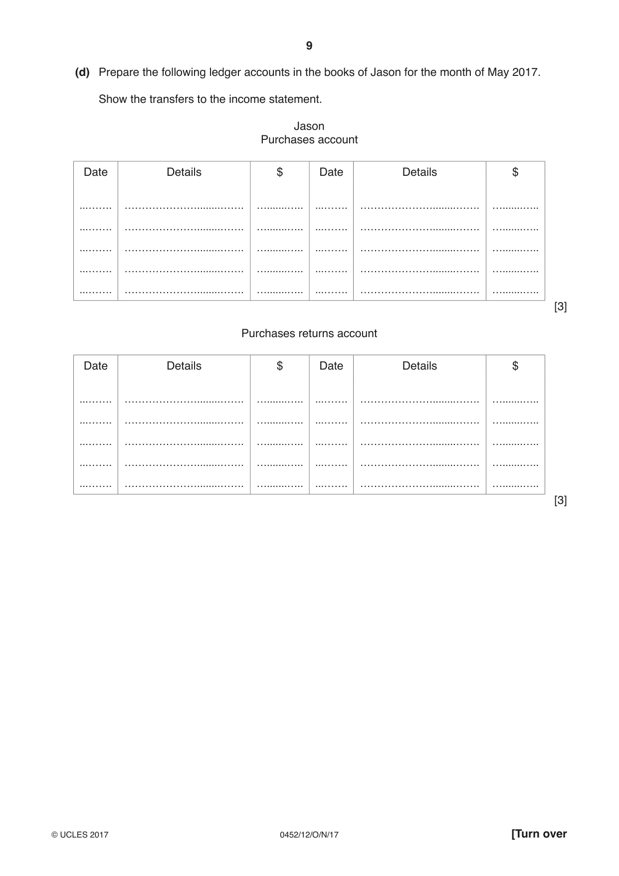 Cambridge IGCSE Accounting 0452 2017 Oct/Nov Paper 1 · Variant 2 question paper, page 9 of 20