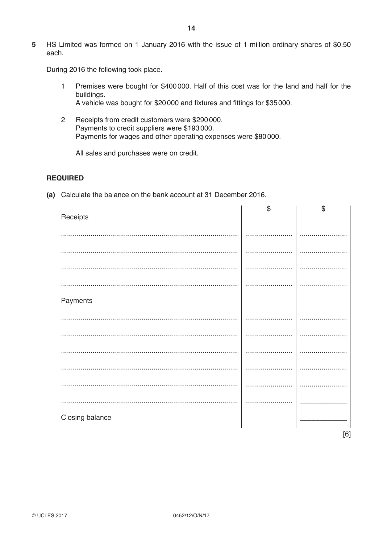 Cambridge IGCSE Accounting 0452 2017 Oct/Nov Paper 1 · Variant 2 question paper, page 14 of 20