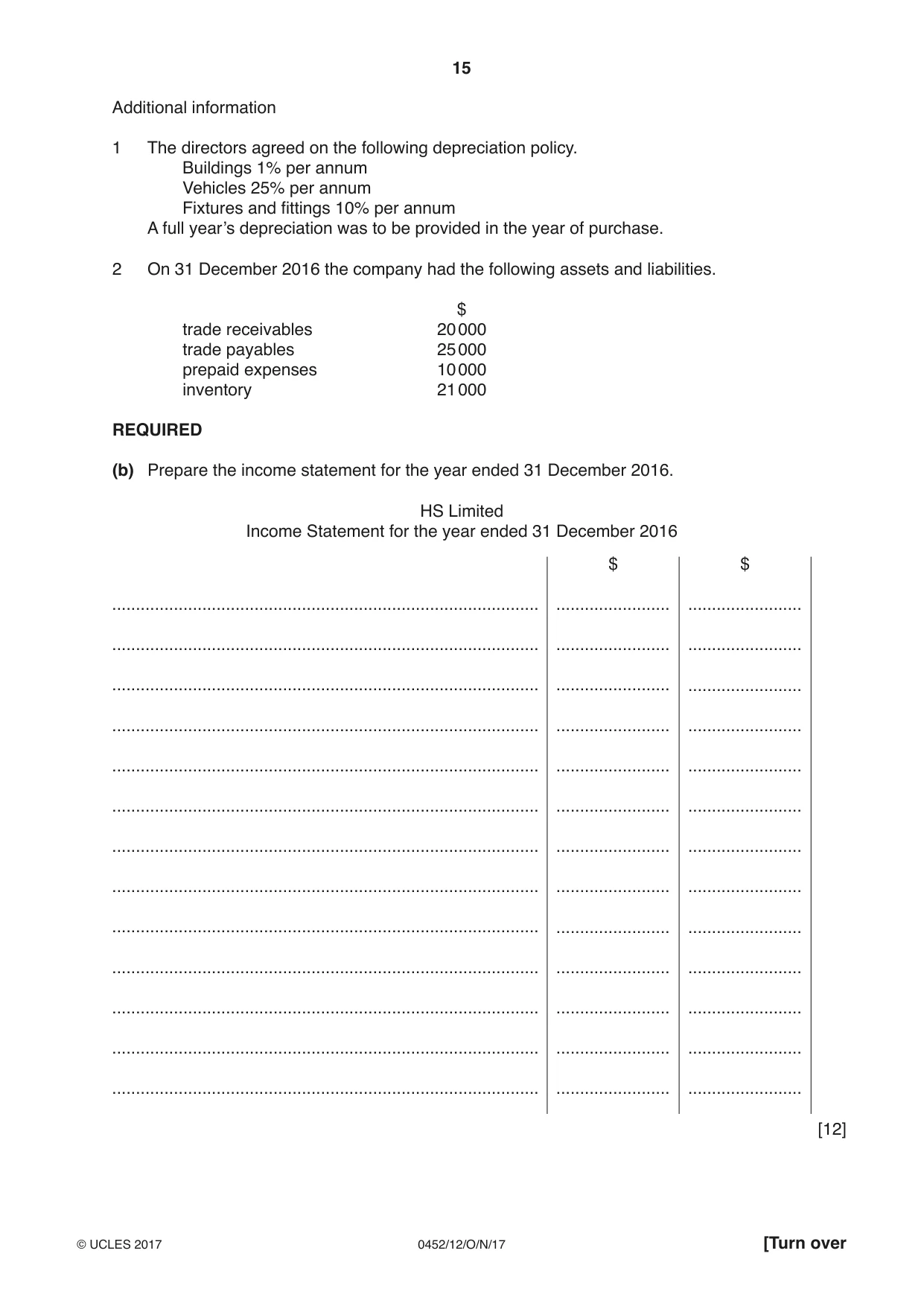 Cambridge IGCSE Accounting 0452 2017 Oct/Nov Paper 1 · Variant 2 question paper, page 15 of 20