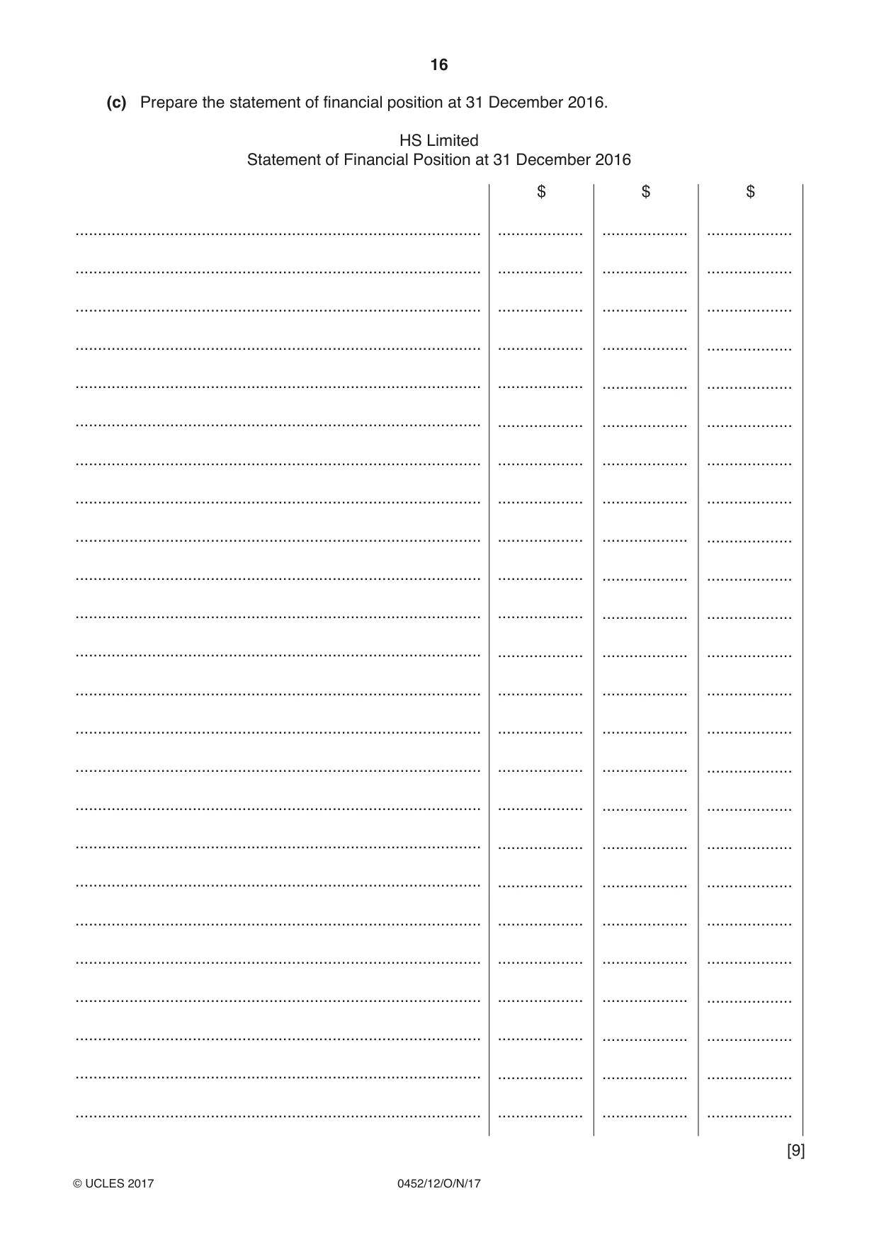 Cambridge IGCSE Accounting 0452 2017 Oct/Nov Paper 1 · Variant 2 question paper, page 16 of 20