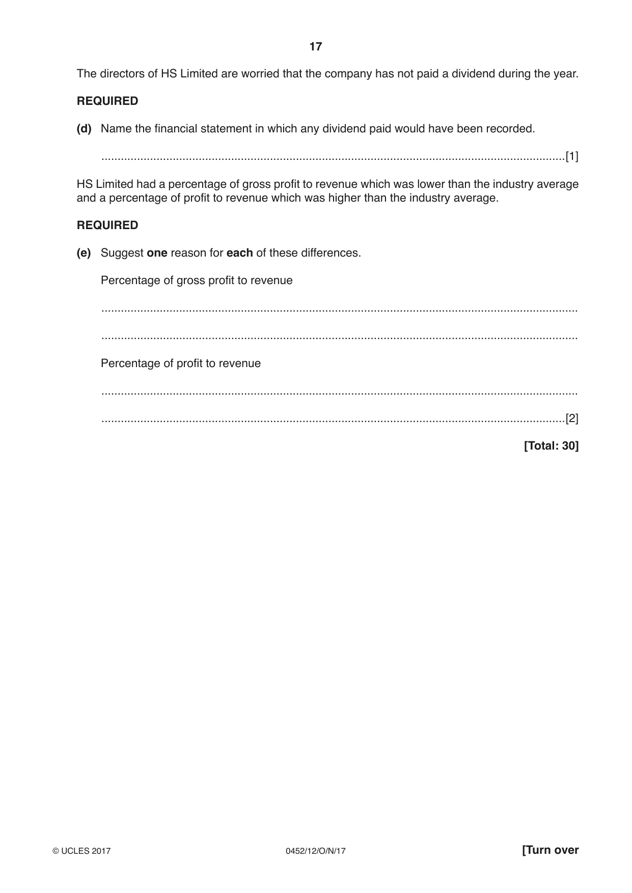 Cambridge IGCSE Accounting 0452 2017 Oct/Nov Paper 1 · Variant 2 question paper, page 17 of 20
