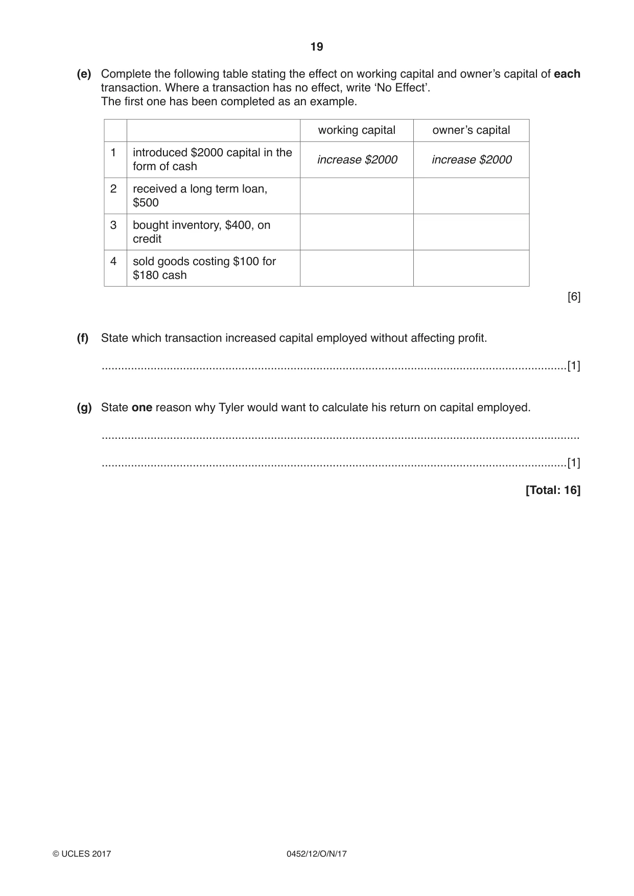 Cambridge IGCSE Accounting 0452 2017 Oct/Nov Paper 1 · Variant 2 question paper, page 19 of 20