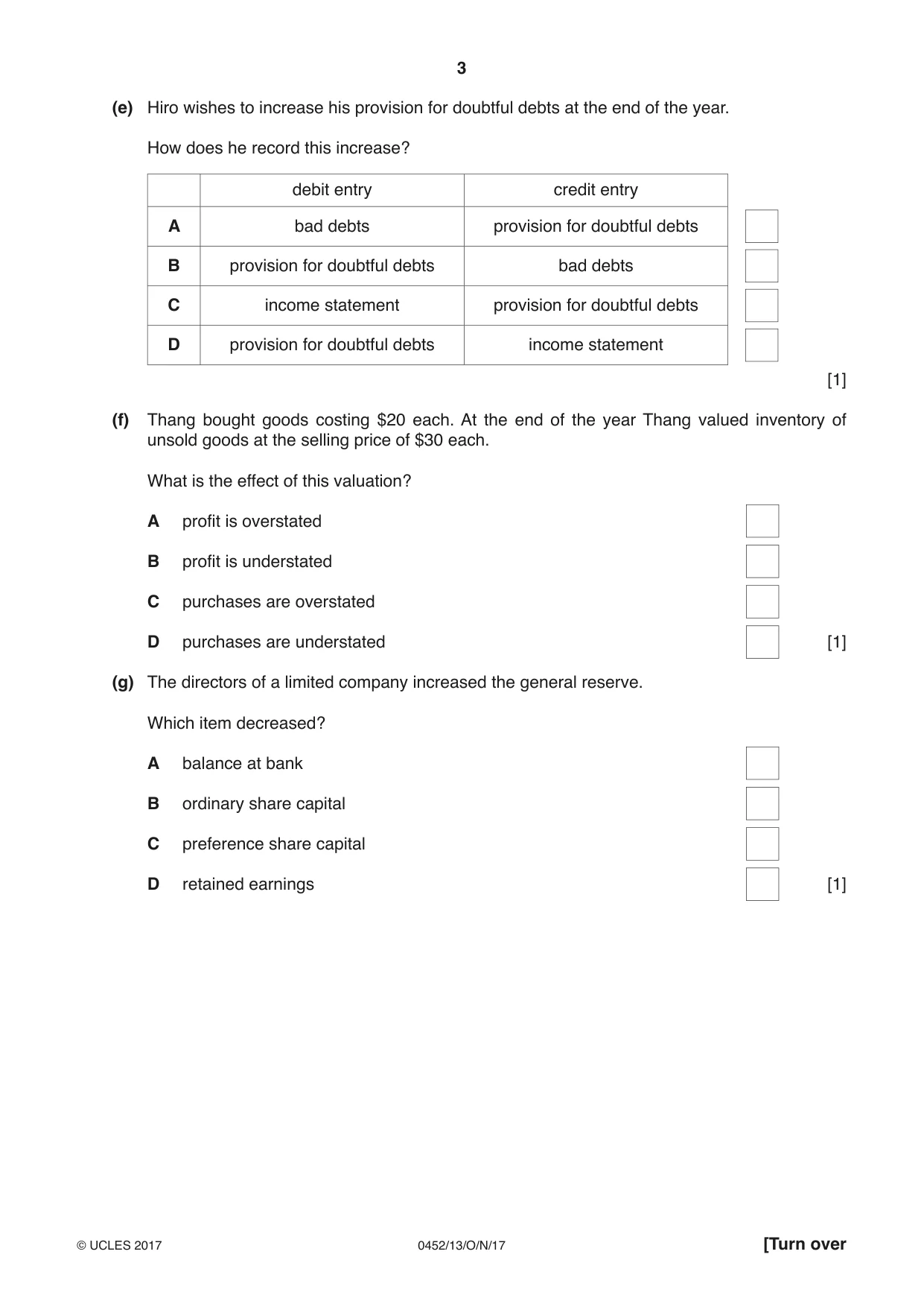 Cambridge IGCSE Accounting 0452 2017 Oct/Nov Paper 1 · Variant 3 question paper, page 3 of 20