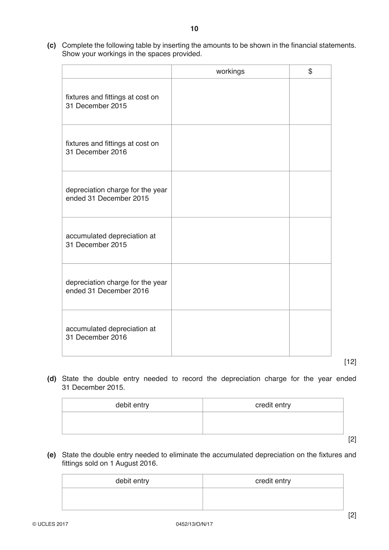 Cambridge IGCSE Accounting 0452 2017 Oct/Nov Paper 1 · Variant 3 question paper, page 10 of 20