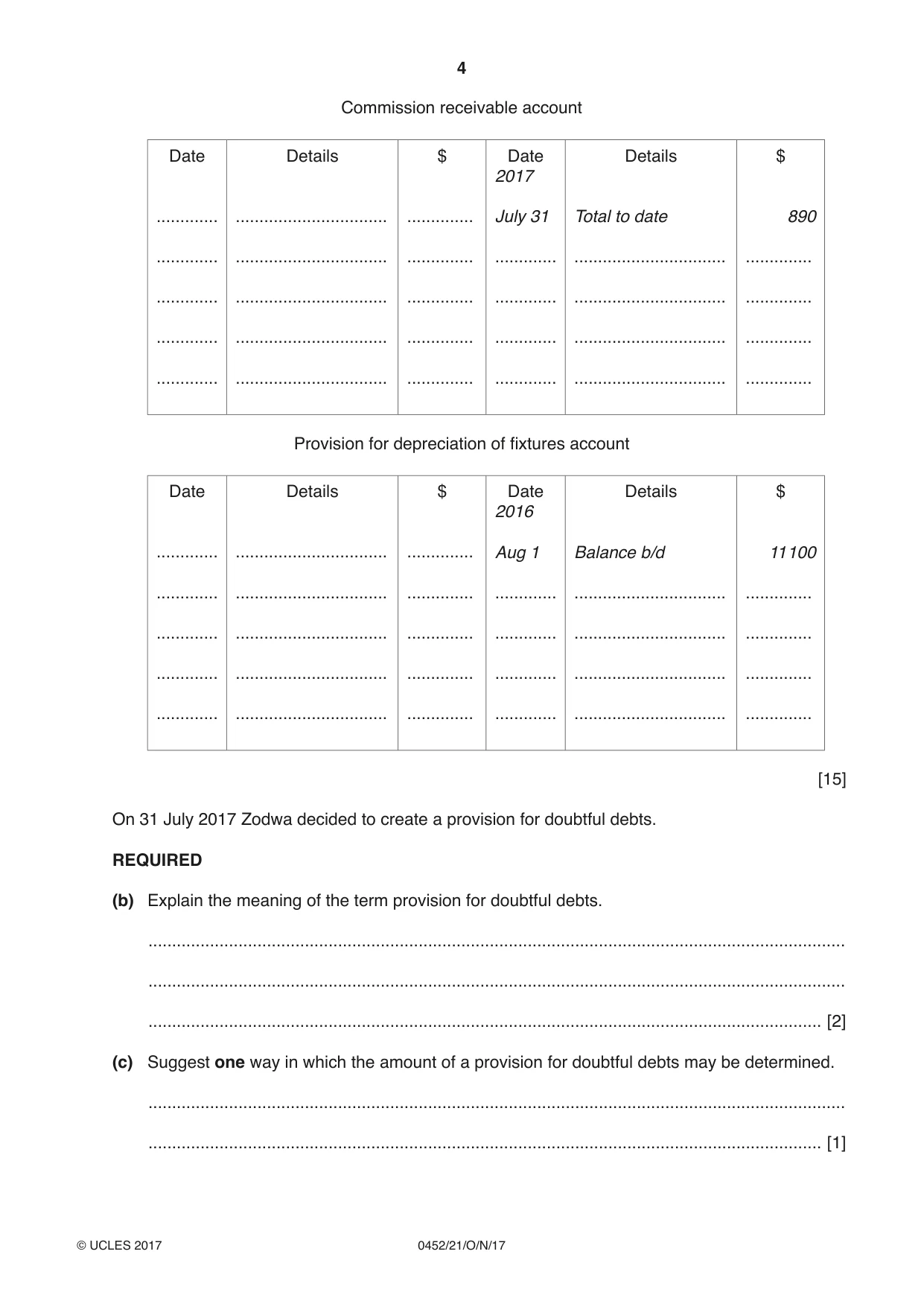 Cambridge IGCSE Accounting 0452 2017 Oct/Nov Paper 2 · Variant 1 question paper, page 4 of 20