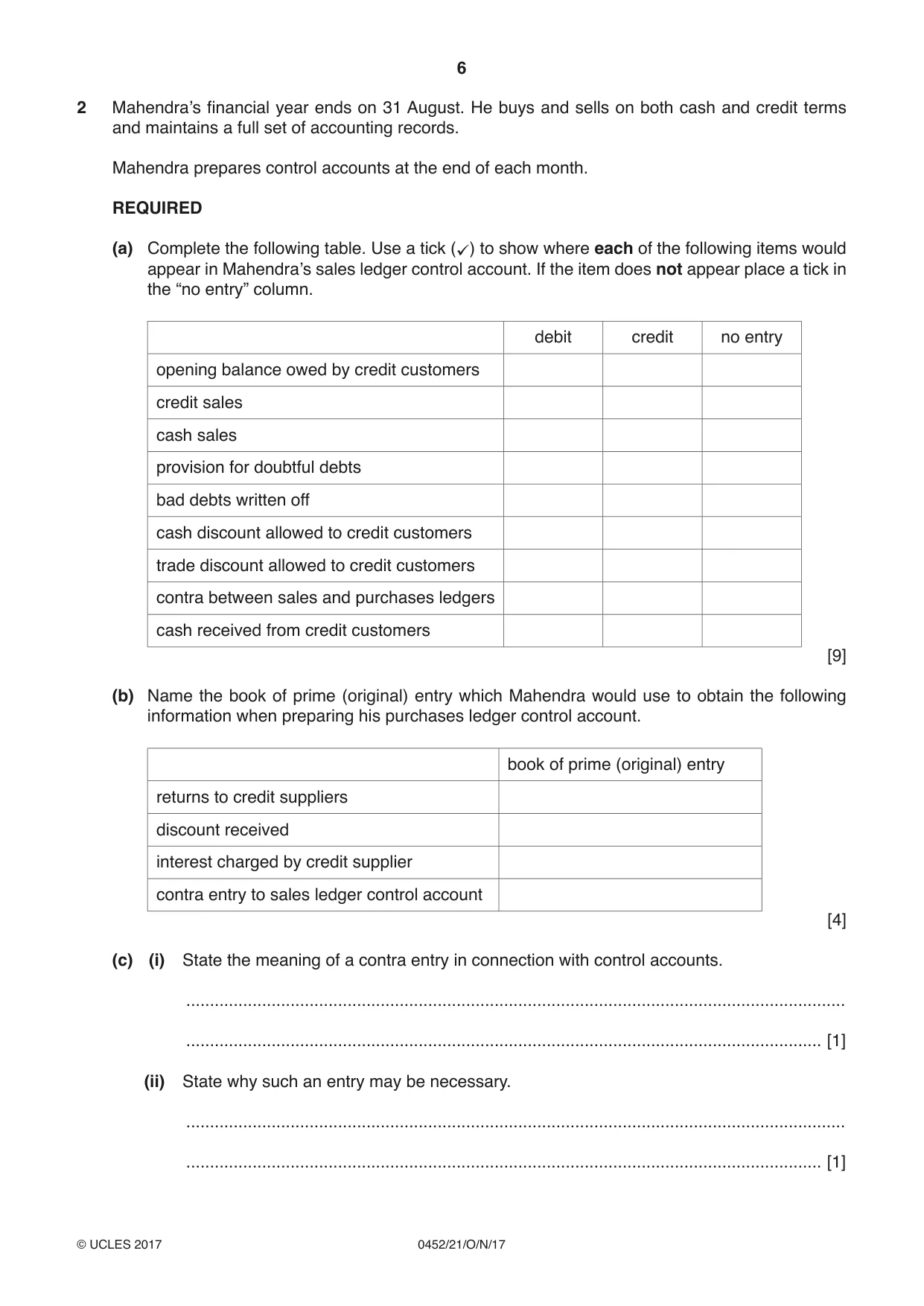 Cambridge IGCSE Accounting 0452 2017 Oct/Nov Paper 2 · Variant 1 question paper, page 6 of 20