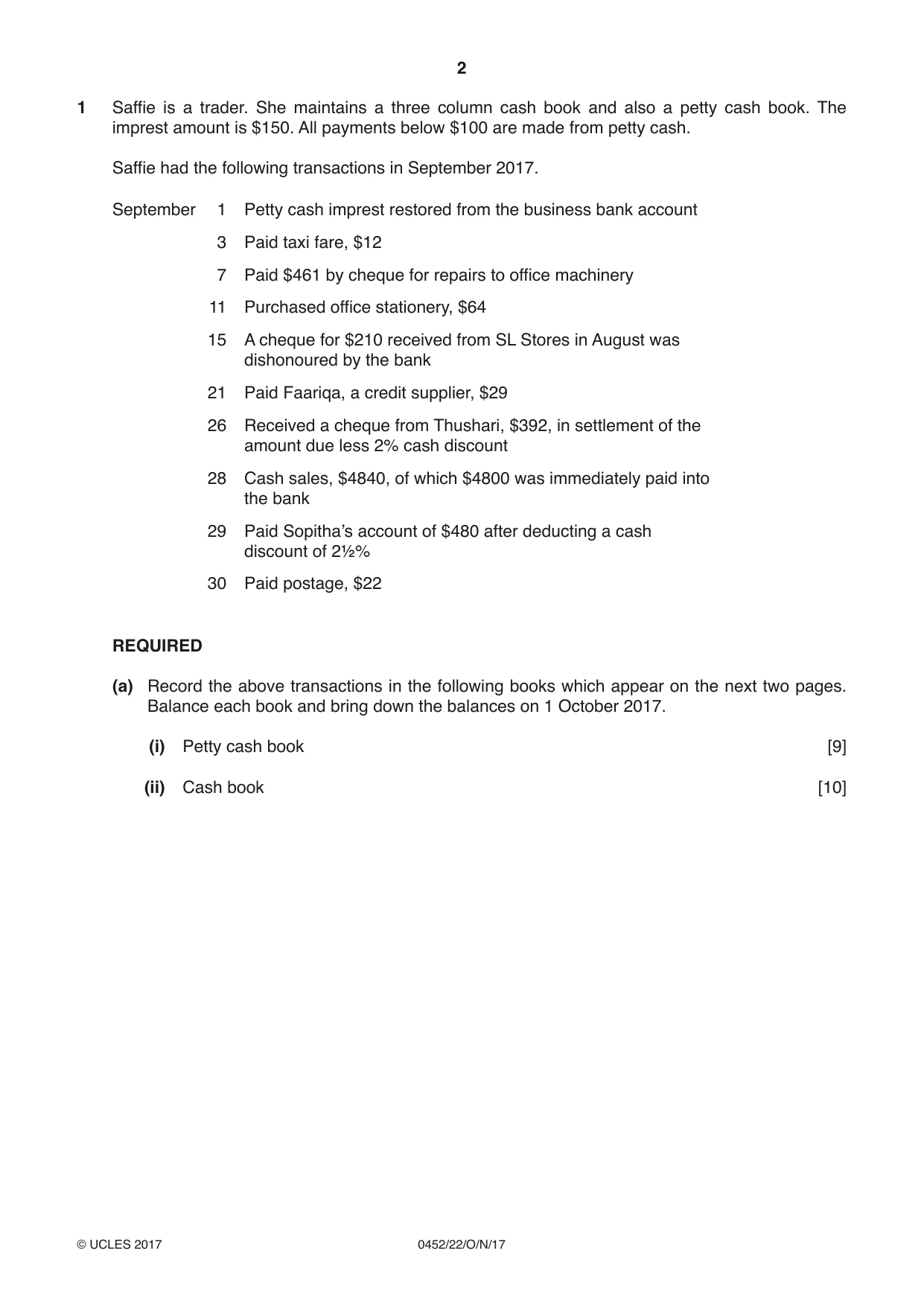 Cambridge IGCSE Accounting 0452 2017 Oct/Nov Paper 2 · Variant 2 question paper, page 2 of 20